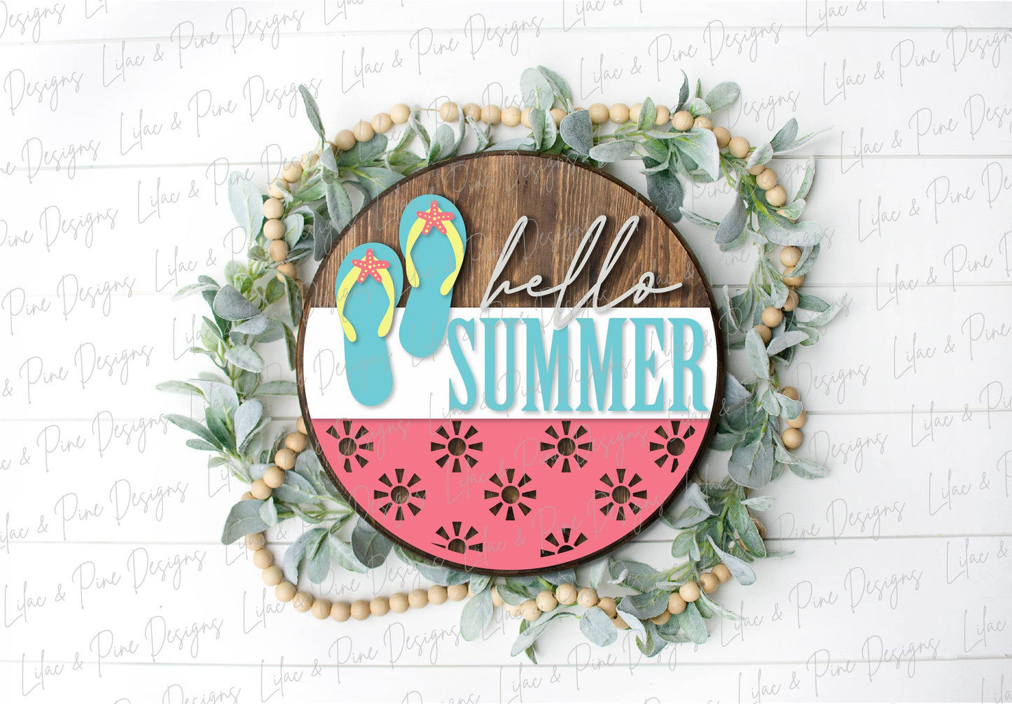 Hello Summer flip flop round sign, summer door decor SVG, sunshine SVG, summer porch decor svg, beach SVG, Glowforge Svg, laser cut file