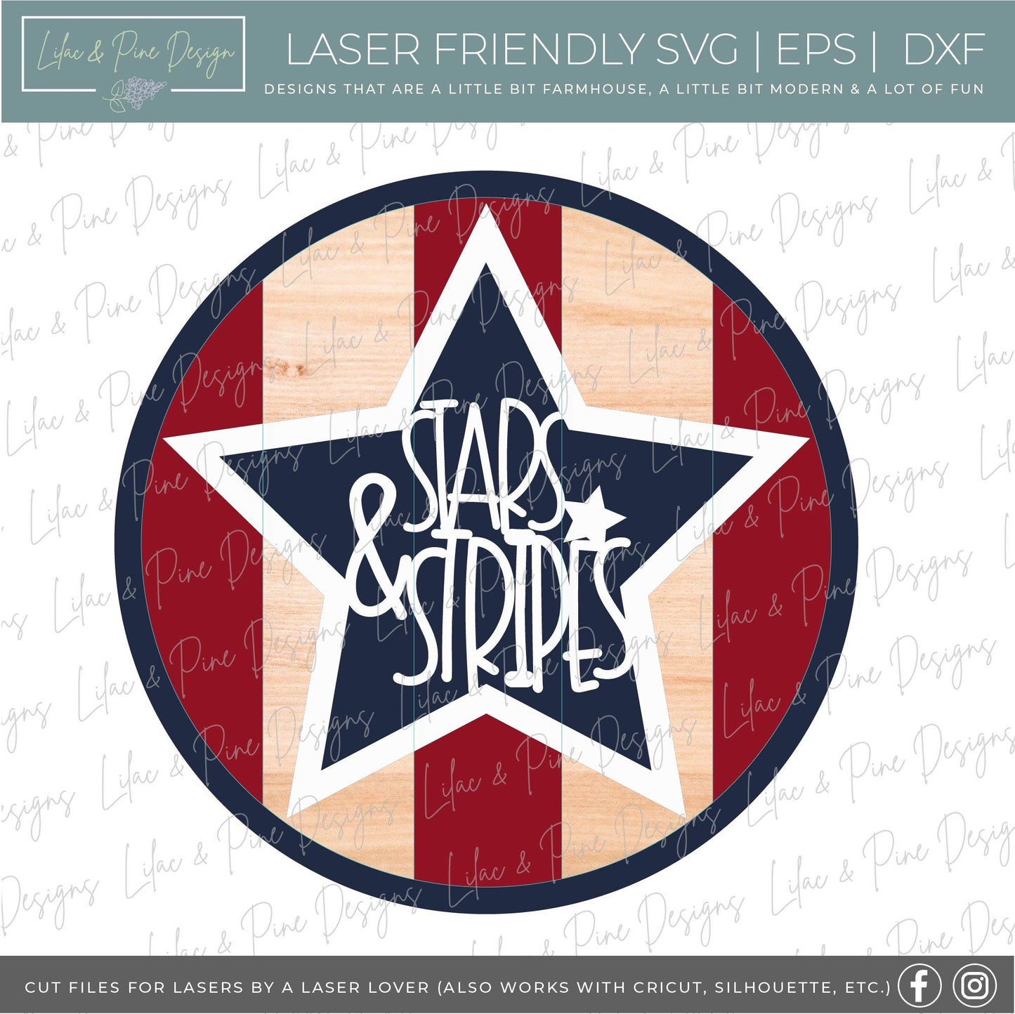 Stars and Stripes round sign bundle, July 4th door decor SVG, Patriotic porch sign SVG, Independence Day svg, Glowforge Svg, laser cut file