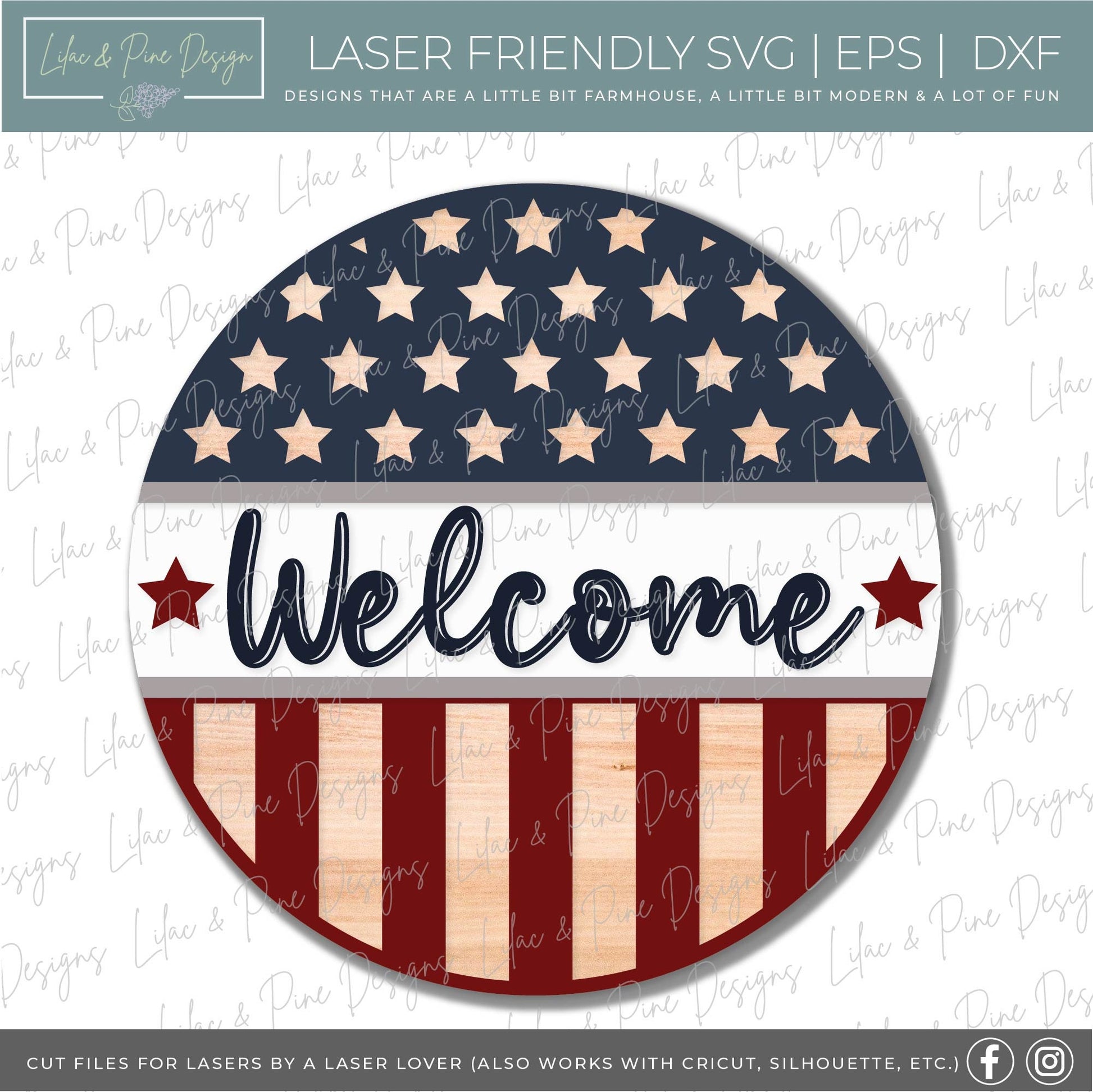 Patriotic Welcome door hanger bundle, 4th of July porch decor SVG, Independence Day sign bundle SVG, Glowforge files, laser cut file