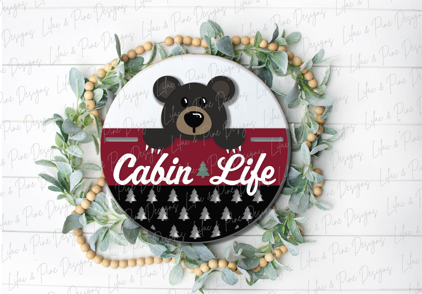 Bear door hanger SVG, Cabin welcome sign, Cabin life home decor, Summer cabin SVG, pine tree pattern, Glowforge cut file, laser SVG file