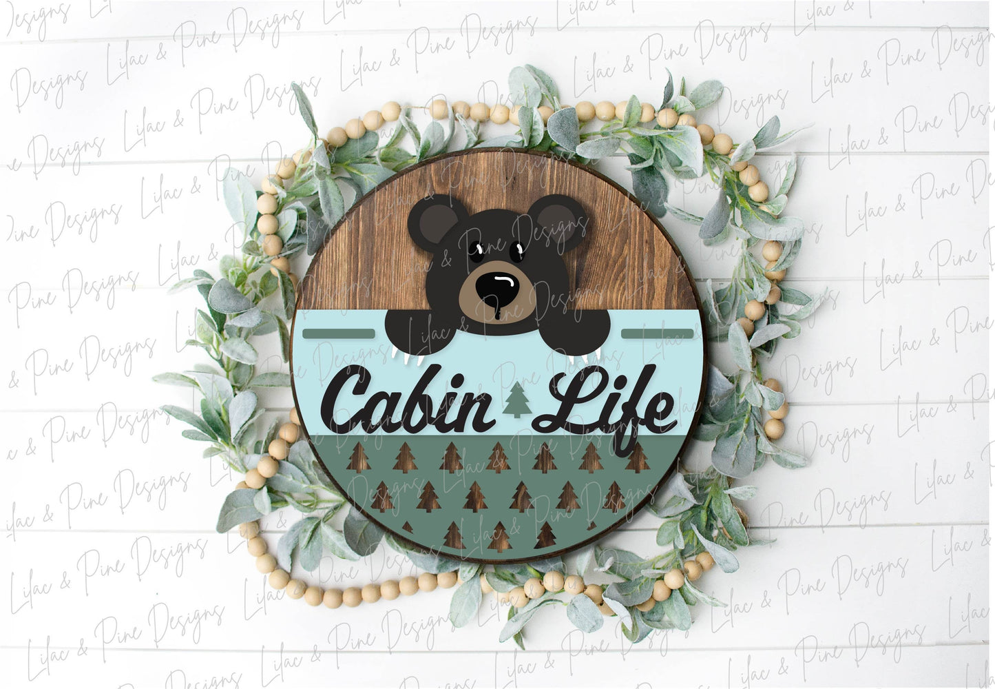 Bear door hanger SVG, Cabin welcome sign, Cabin life home decor, Summer cabin SVG, pine tree pattern, Glowforge cut file, laser SVG file