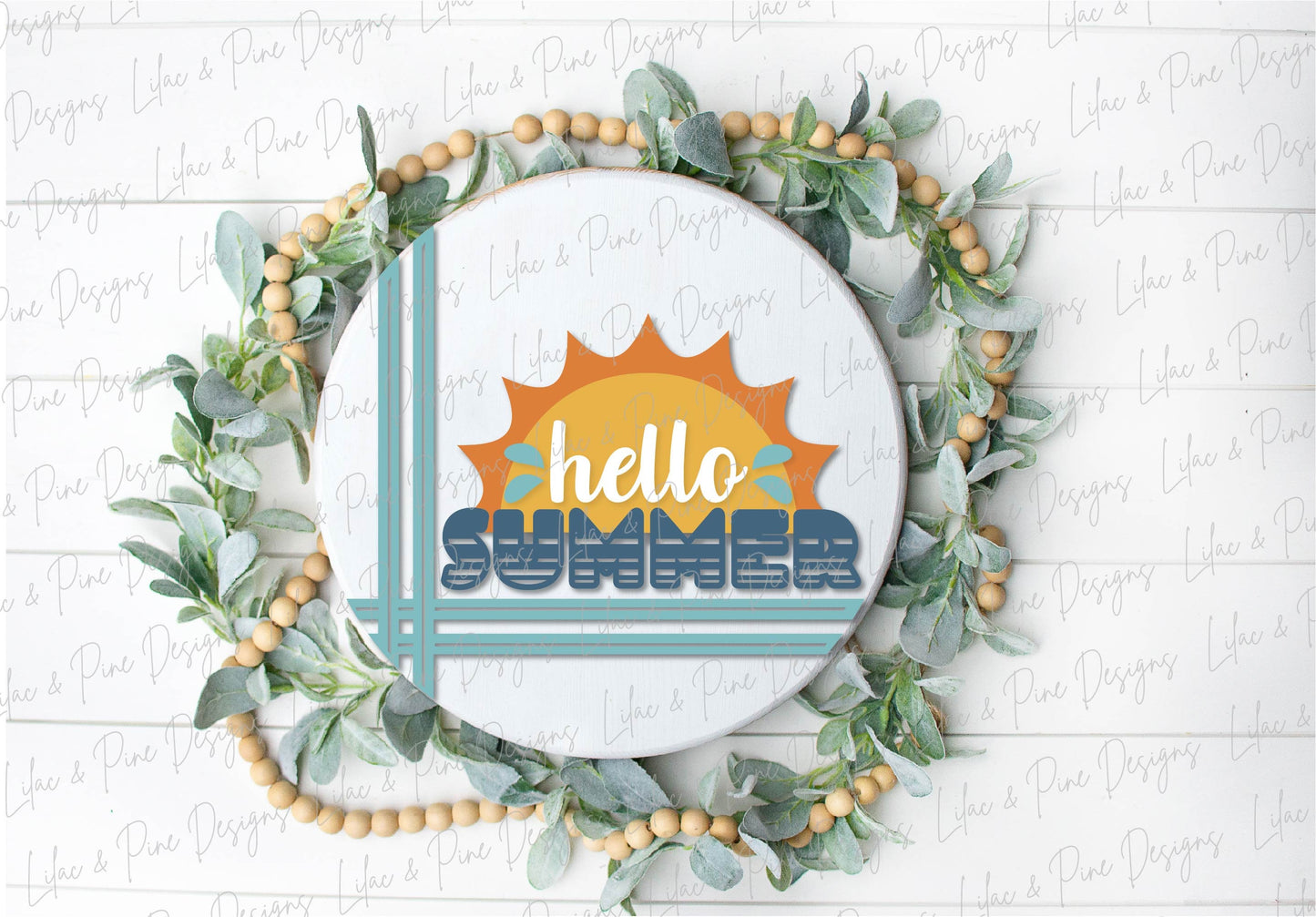 Hello Summer door hanger SVG, Sunshine welcome round sign, Summer sun SVG, Summer decor, stripe svg, Glowforge cut file, laser SVG file