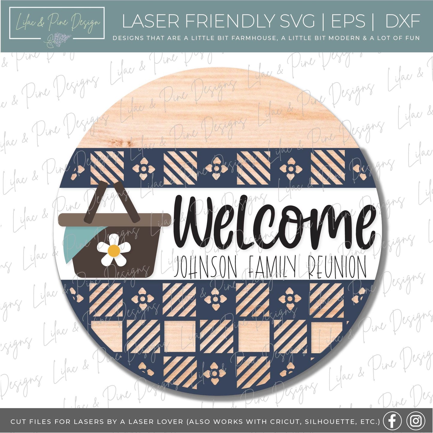 Picnic door hanger SVG, welcome sign SVG, Summer welcome svg, Summer porch sign svg, family reunion svg, Glowforge SVG, laser cut file