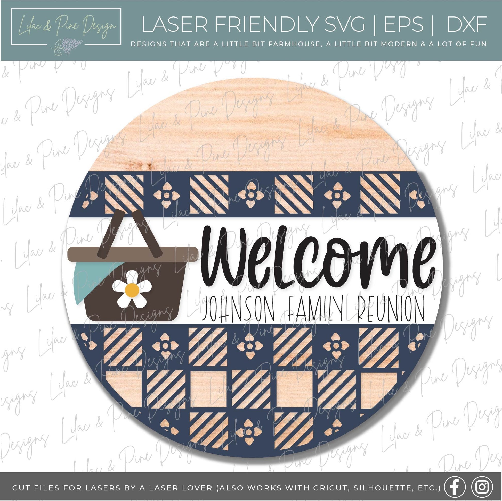 Picnic door hanger SVG, welcome sign SVG, Summer welcome svg, Summer porch sign svg, family reunion svg, Glowforge SVG, laser cut file