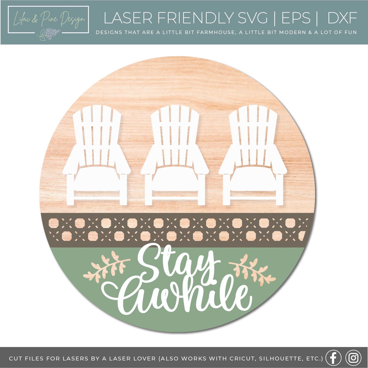 Adirondack chair door hanger SVG, welcome sign SVG, Summer welcome svg, Summer porch sign, stay awhile svg, Glowforge Svg, laser cut file