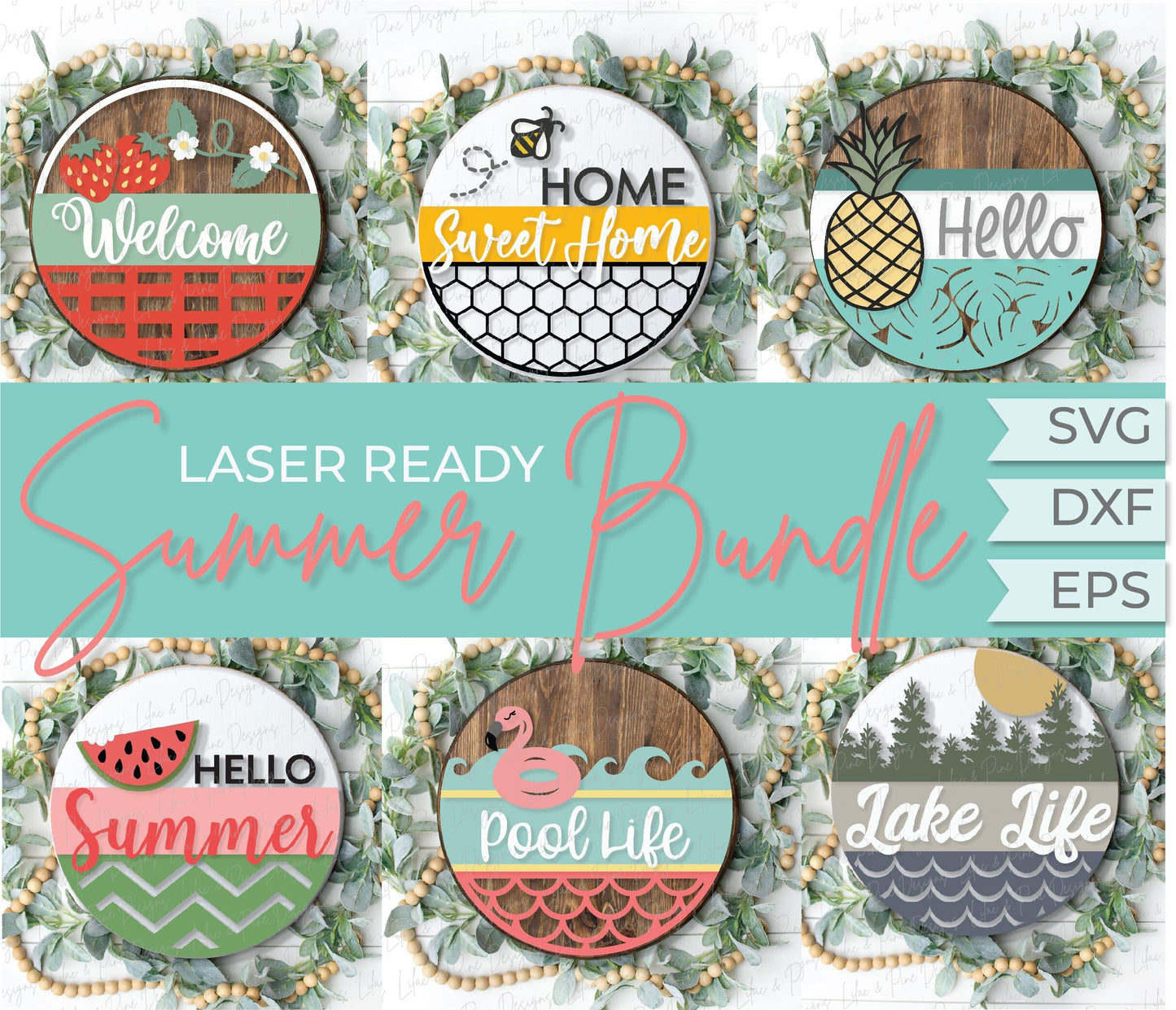 Summer Welcome door hanger bundle, Summer sign bundle, watermelon svg, bee svg, strawberry svg, flamingo svg, Glowforge SVG, laser cut file
