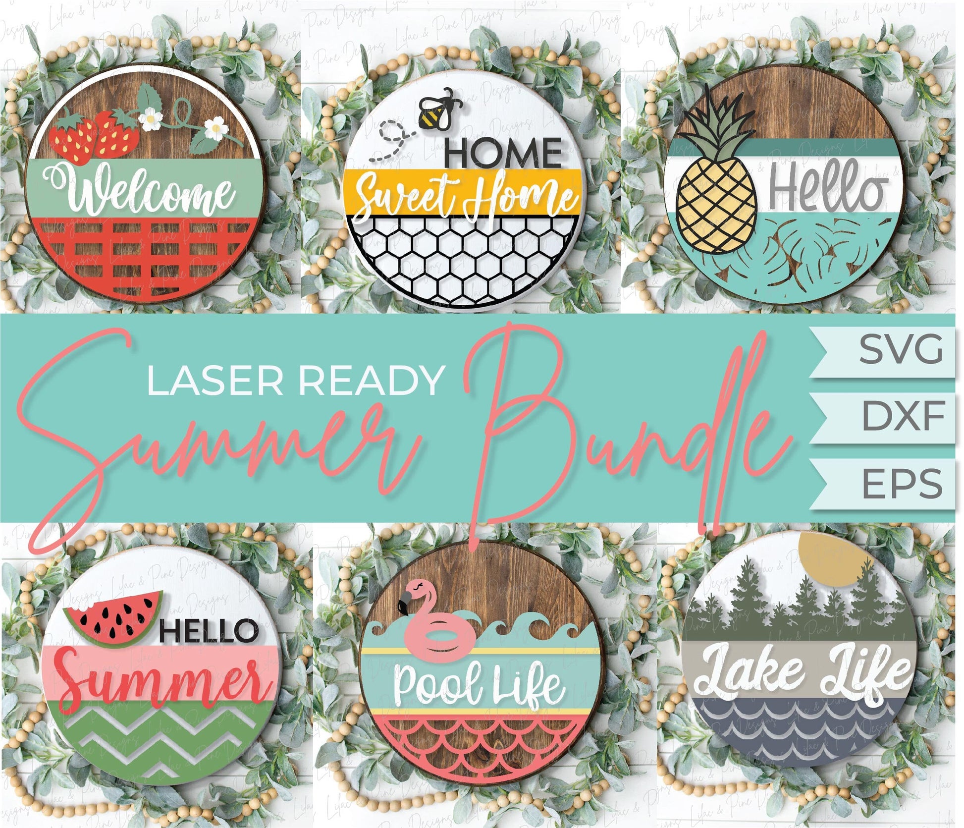Summer Welcome door hanger bundle, Summer sign bundle, watermelon svg, bee svg, strawberry svg, flamingo svg, Glowforge SVG, laser cut file