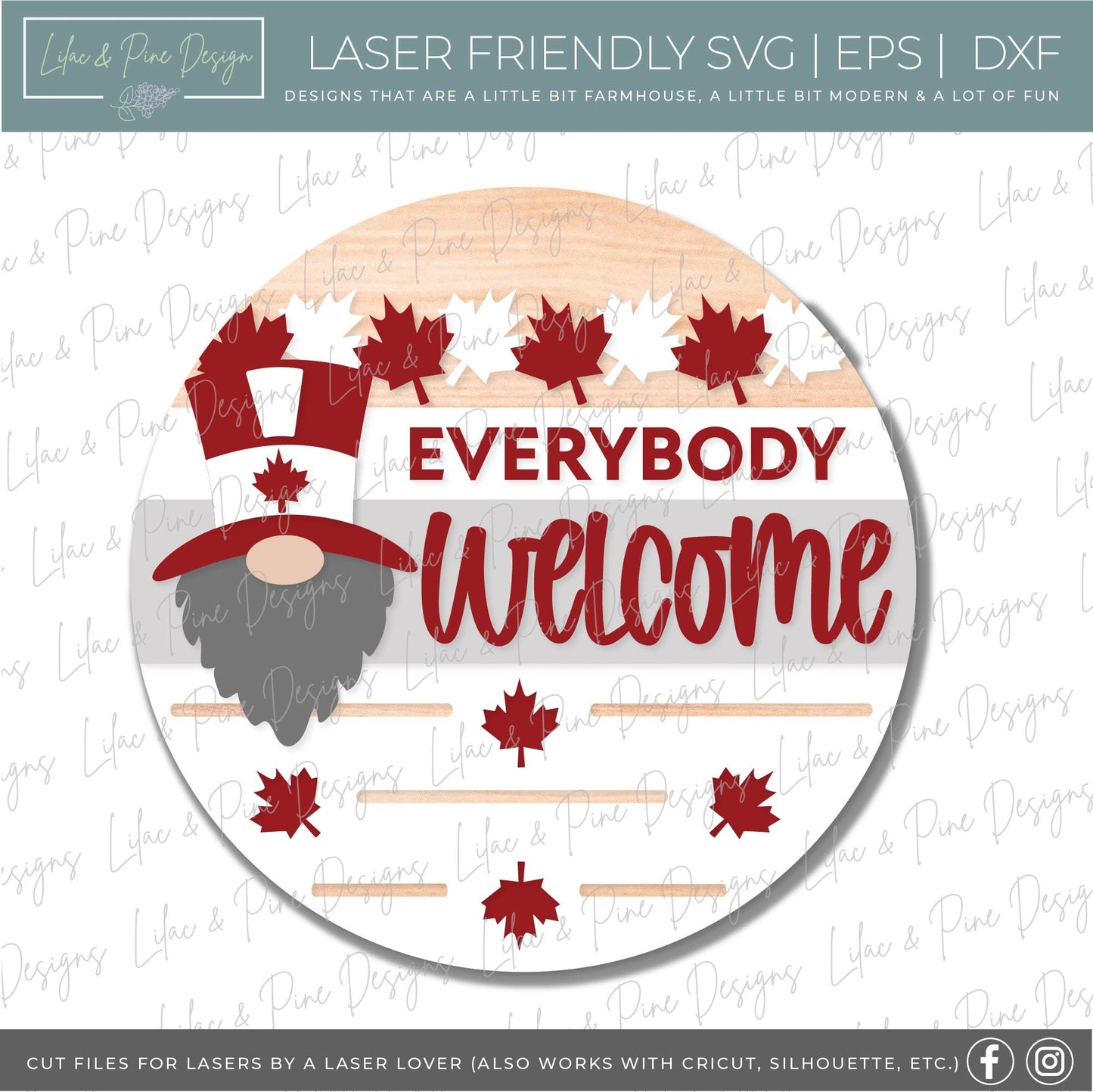 Canada Gnome Welcome sign SVG, Canada Day door hanger SVG, Canadian Gnome svg, porch sign svg, Glowforge SVG file, laser cut file