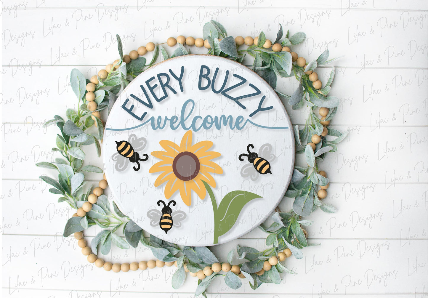 Bee Welcome sign svg, Sunflower door hanger SVG, bee porch sign SVG, summer decor, sunflower round wood sign, Glowforge SVG, laser cut file