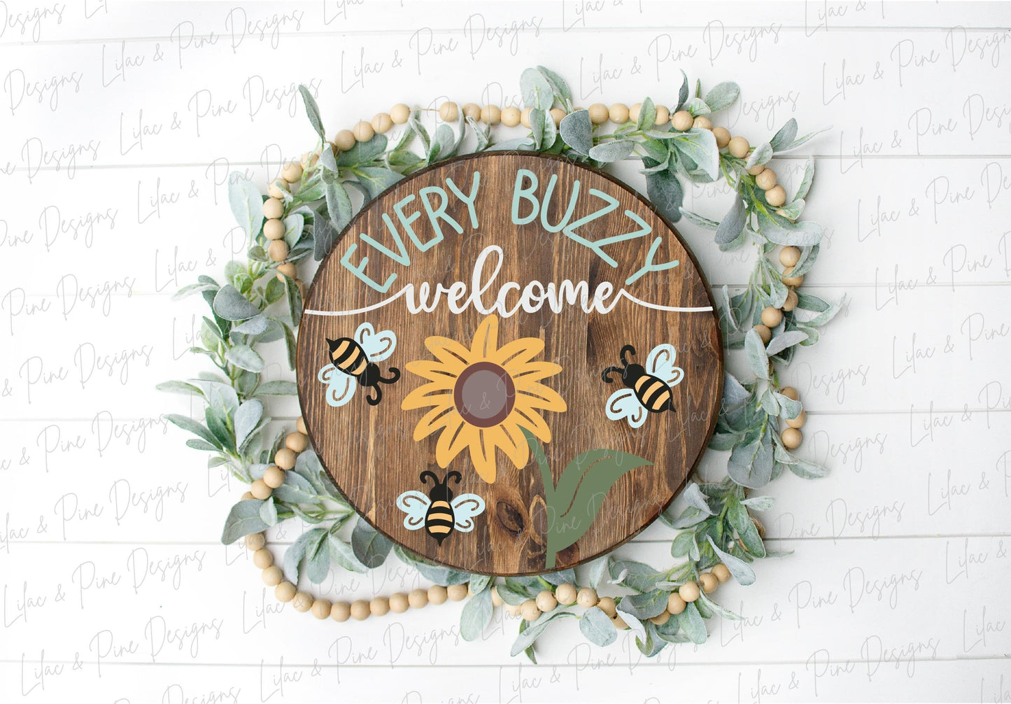 Bee Welcome sign svg, Sunflower door hanger SVG, bee porch sign SVG, summer decor, sunflower round wood sign, Glowforge SVG, laser cut file