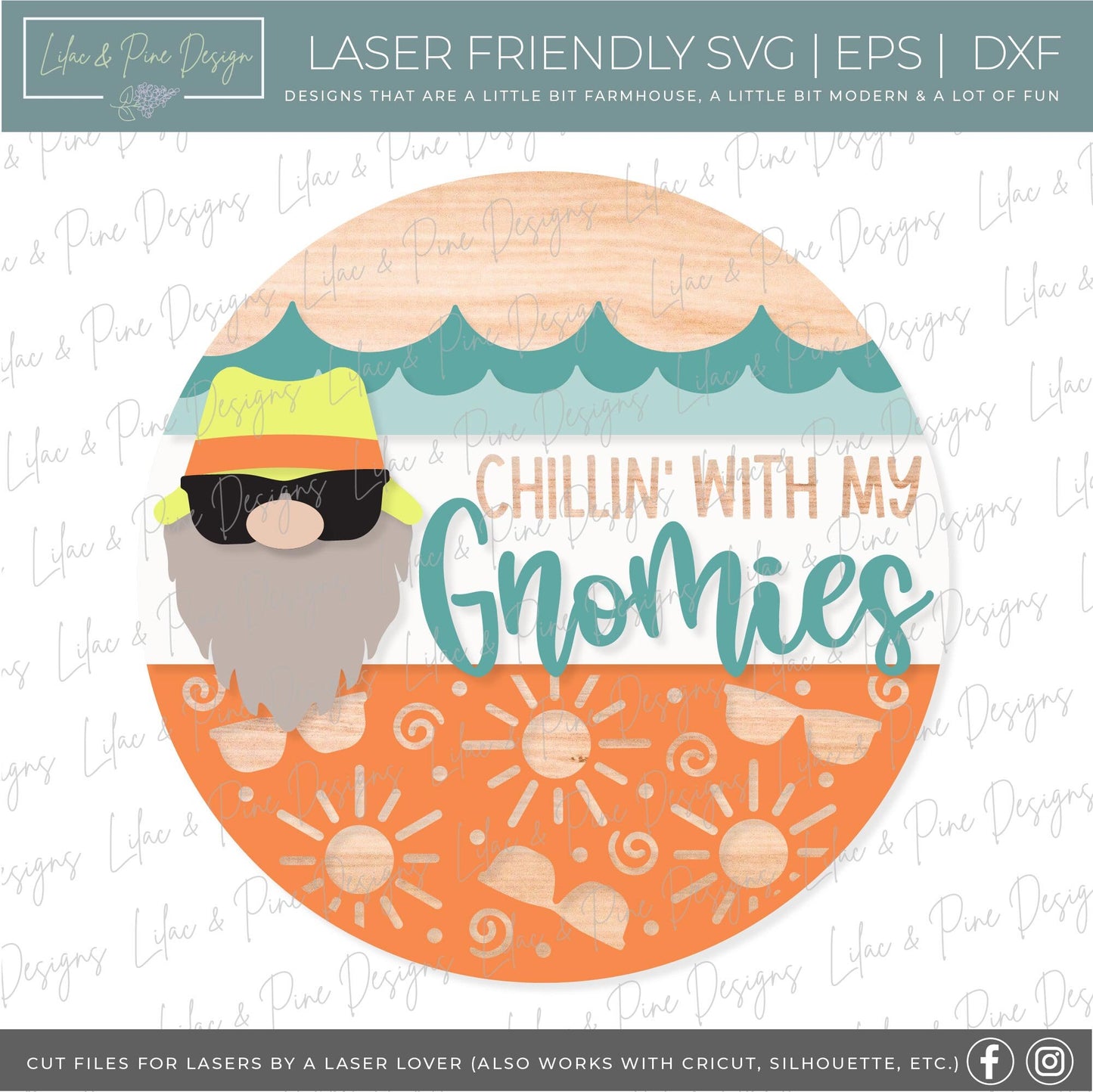 Summer Gnome Welcome sign svg, Gnome door hanger SVG, Summer porch sign SVG, Summer round wood sign, Glowforge SVG, laser cut file