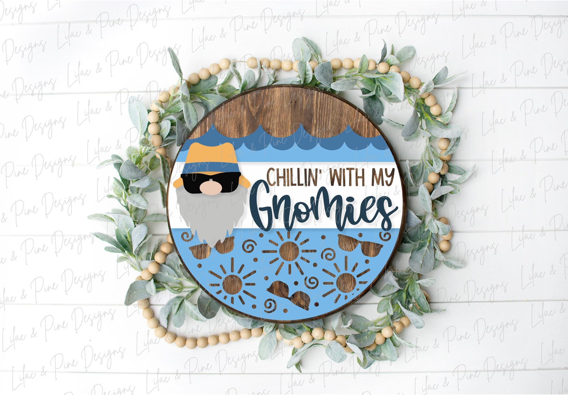 Summer Gnome Welcome sign svg, Gnome door hanger SVG, Summer porch sign SVG, Summer round wood sign, Glowforge SVG, laser cut file