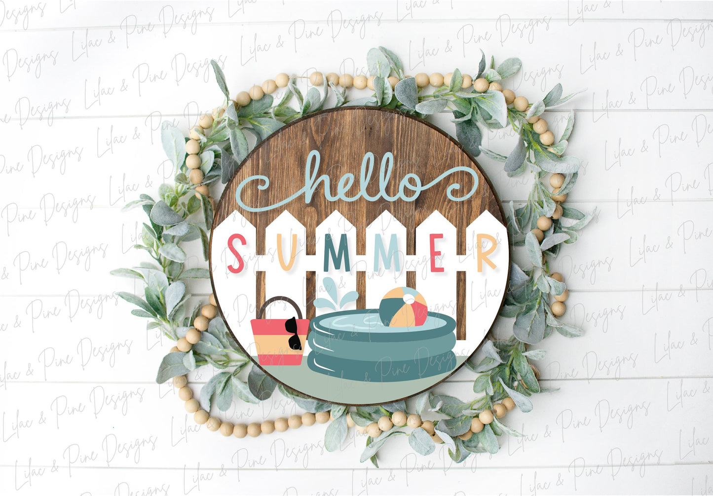 Hello Summer sign SVG, Summer Welcome sign svg, Pool door hanger svg, Summer porch sign SVG, round wood sign, Glowforge SVG, laser cut file