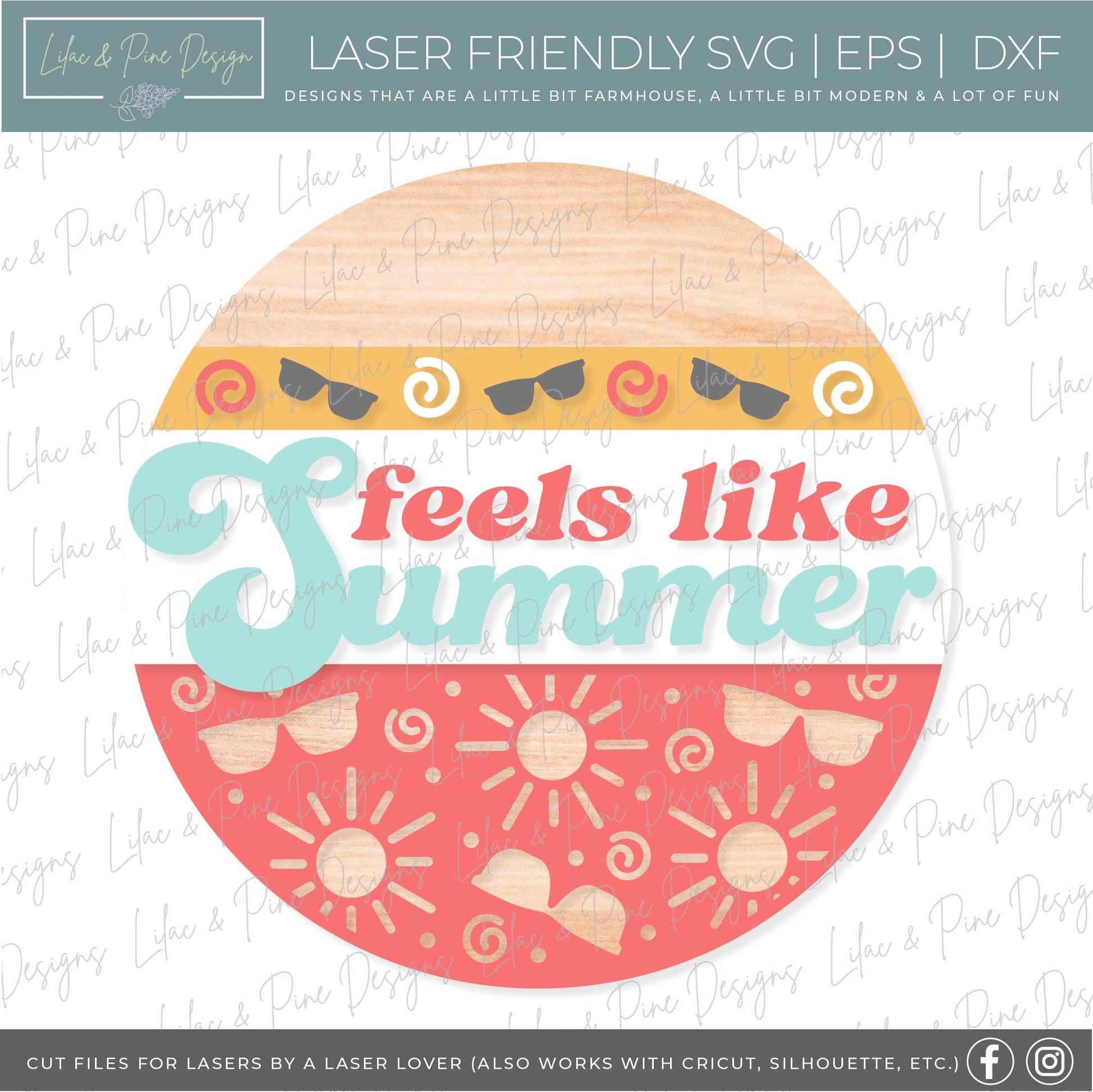 Feels Like Summer SVG, Summer Welcome sign svg, Summer door hanger, Summer porch sign SVG, round wood sign, Glowforge SVG, laser cut file