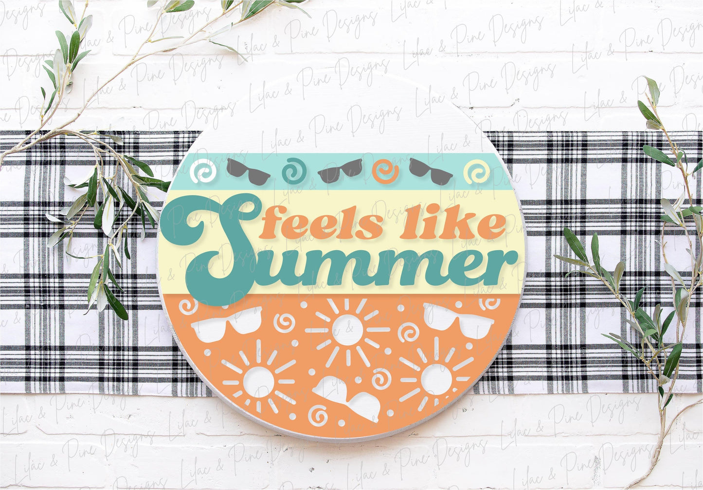 Feels Like Summer SVG, Summer Welcome sign svg, Summer door hanger, Summer porch sign SVG, round wood sign, Glowforge SVG, laser cut file