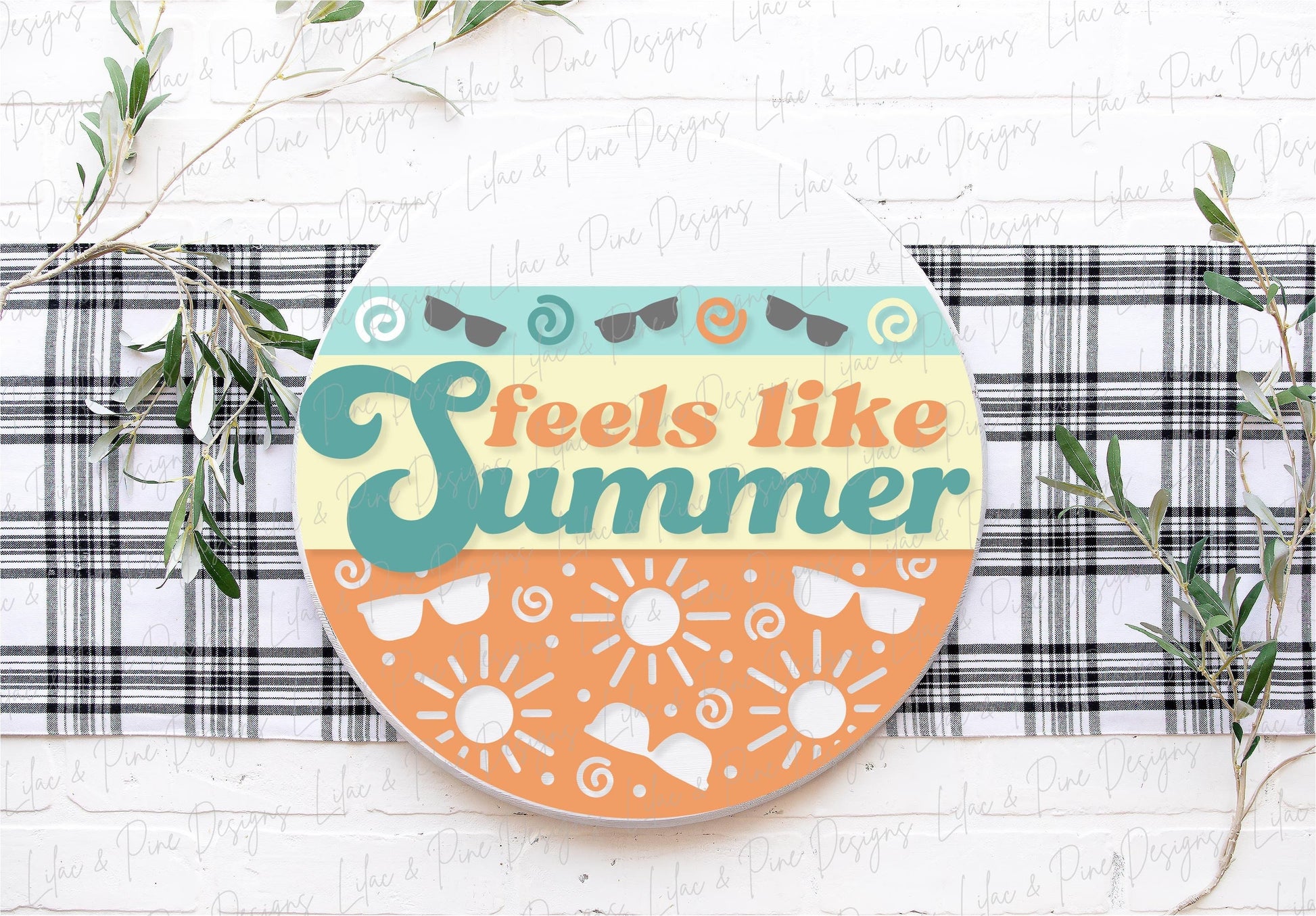 Feels Like Summer SVG, Summer Welcome sign svg, Summer door hanger, Summer porch sign SVG, round wood sign, Glowforge SVG, laser cut file