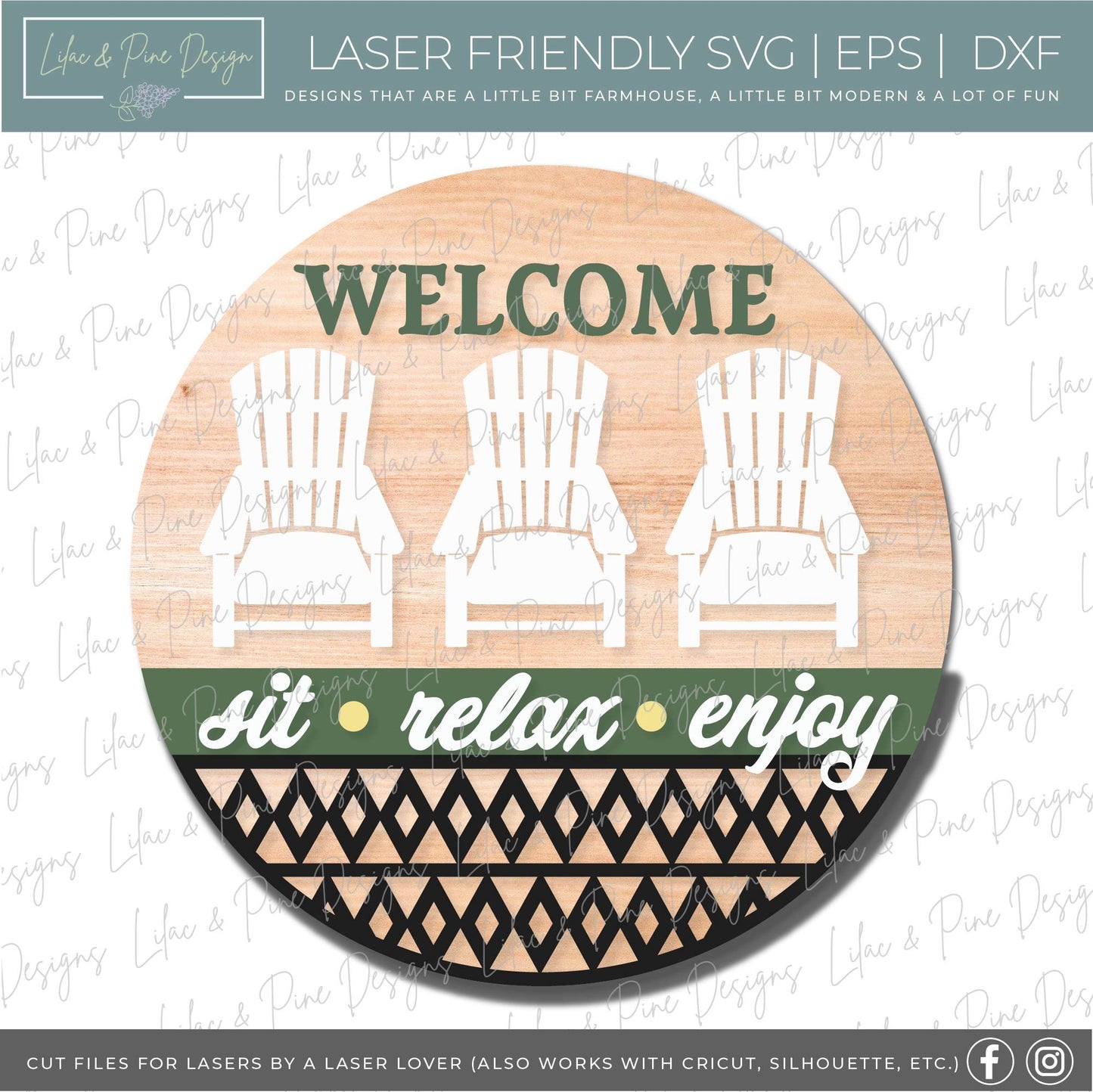Adirondack chair door hanger SVG, welcome sign SVG, Summer welcome svg, Summer porch sign, beach sign svg, Glowforge Svg, laser cut file