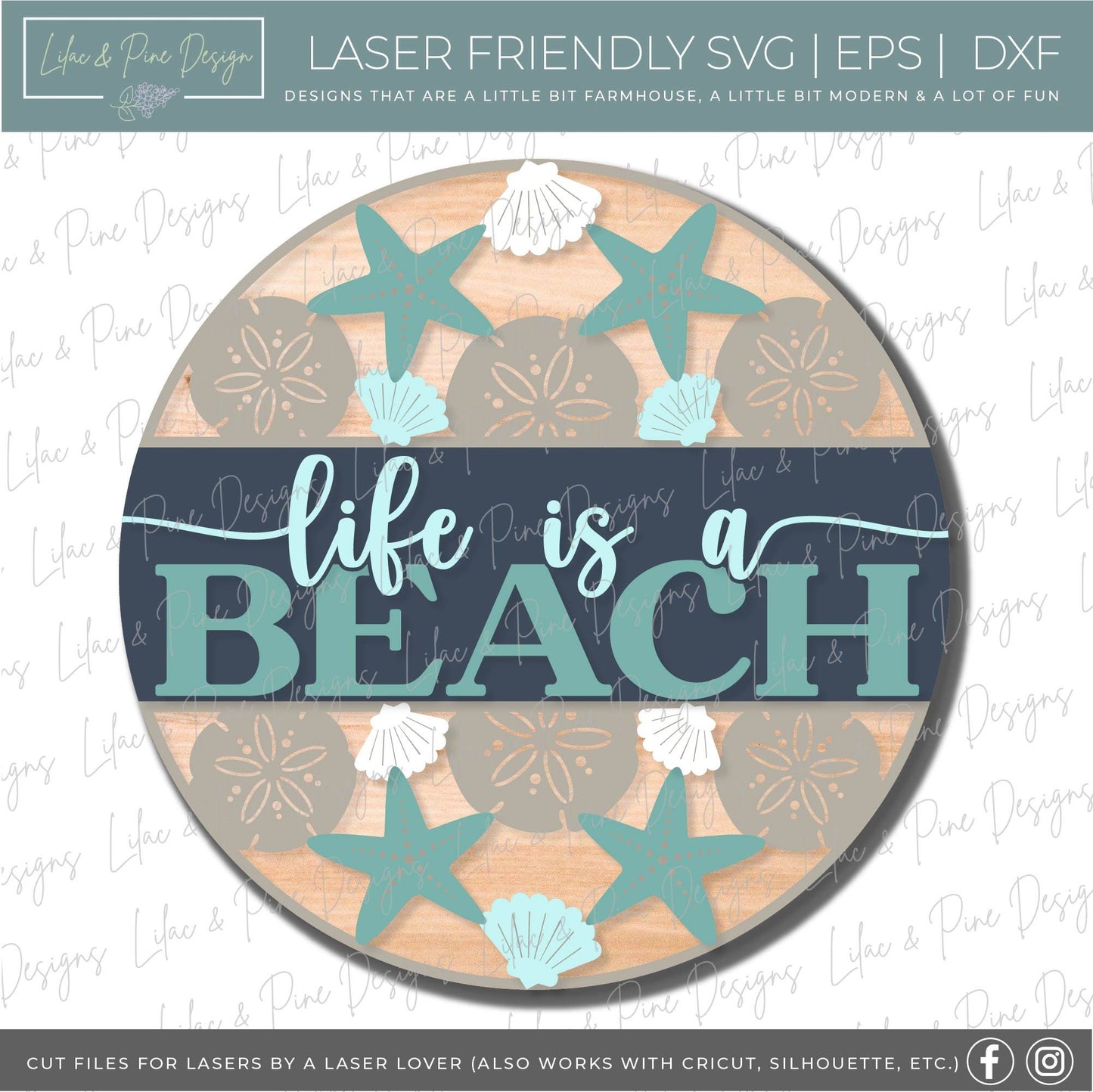 Life is a Beach SVG, welcome sign SVG, door hanger SVG, seashell svg, coastal porch sign svg, Beach decor, Glowforge Svg, laser cut file