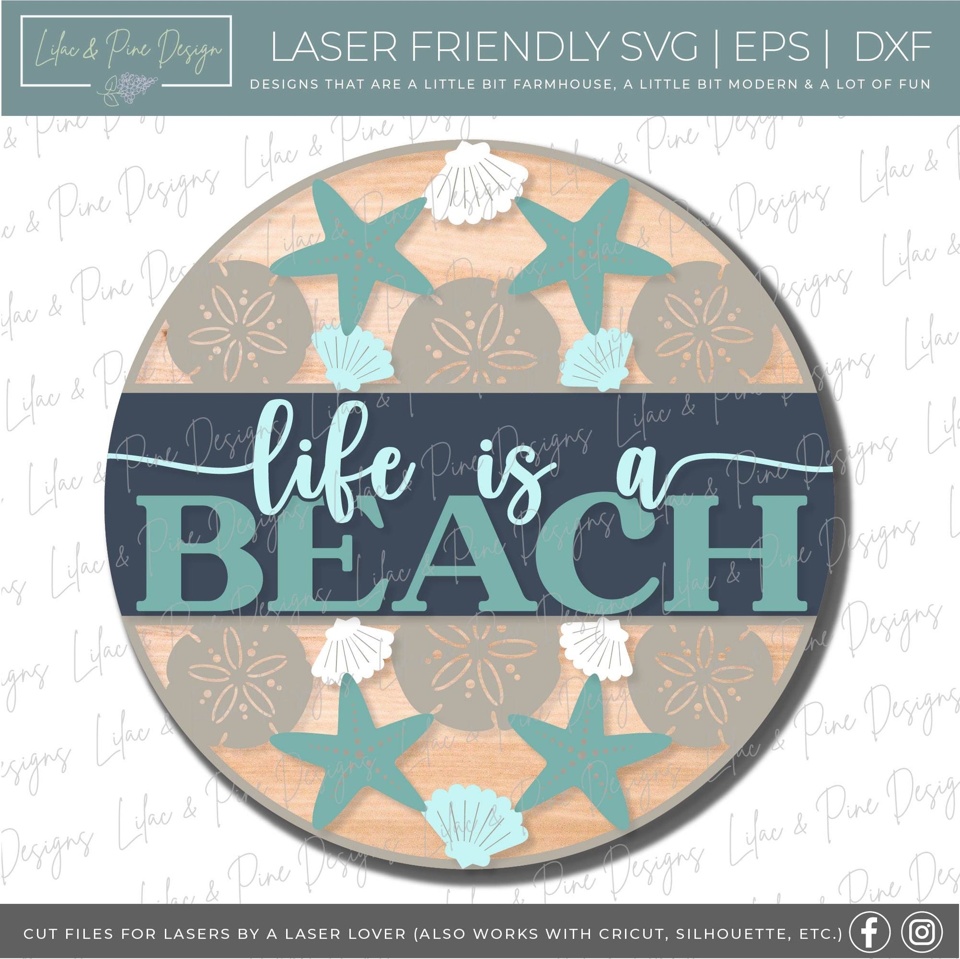 Life is a Beach SVG, welcome sign SVG, door hanger SVG, seashell svg, coastal porch sign svg, Beach decor, Glowforge Svg, laser cut file