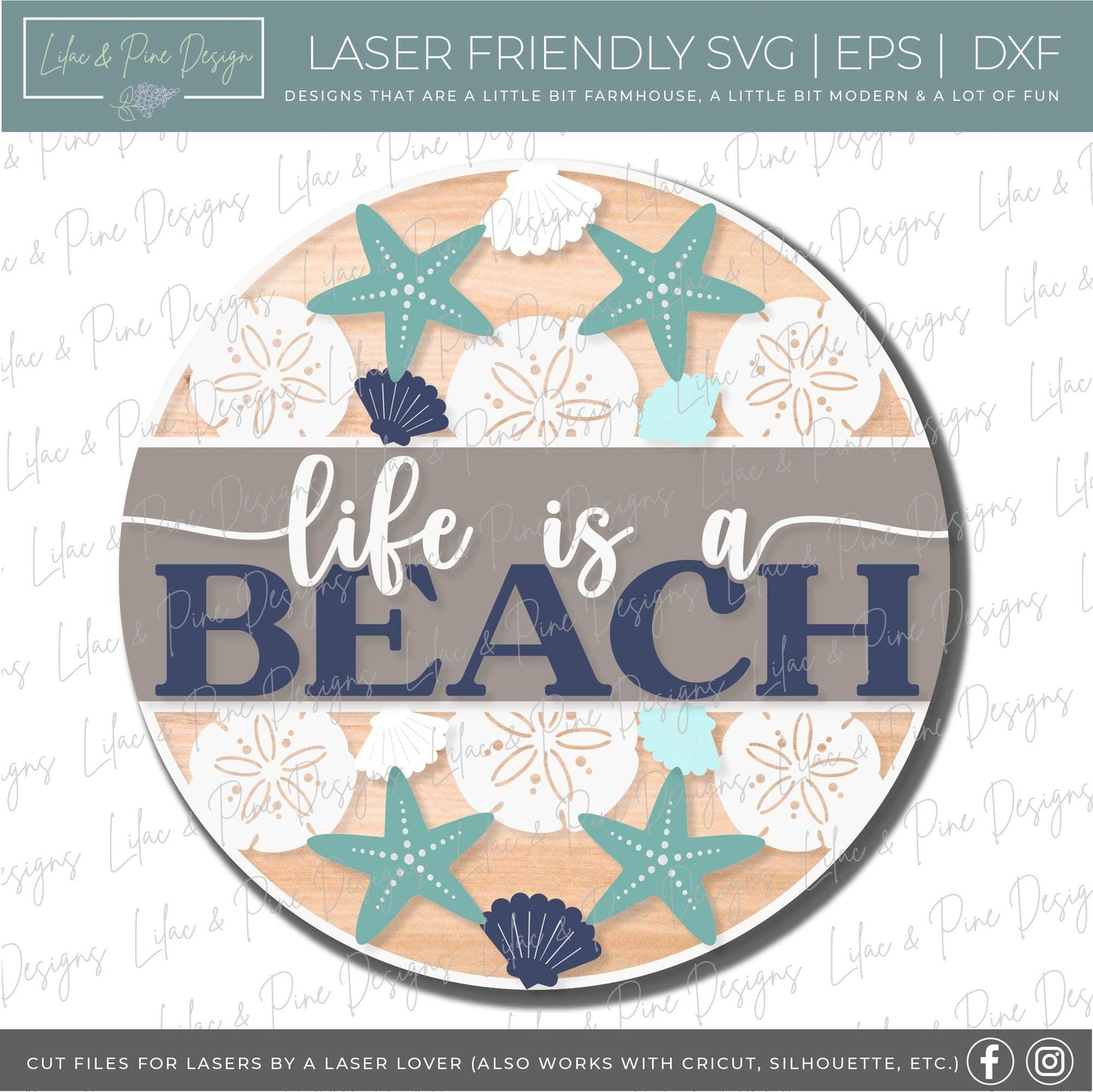 Life is a Beach SVG, welcome sign SVG, door hanger SVG, seashell svg, coastal porch sign svg, Beach decor, Glowforge Svg, laser cut file