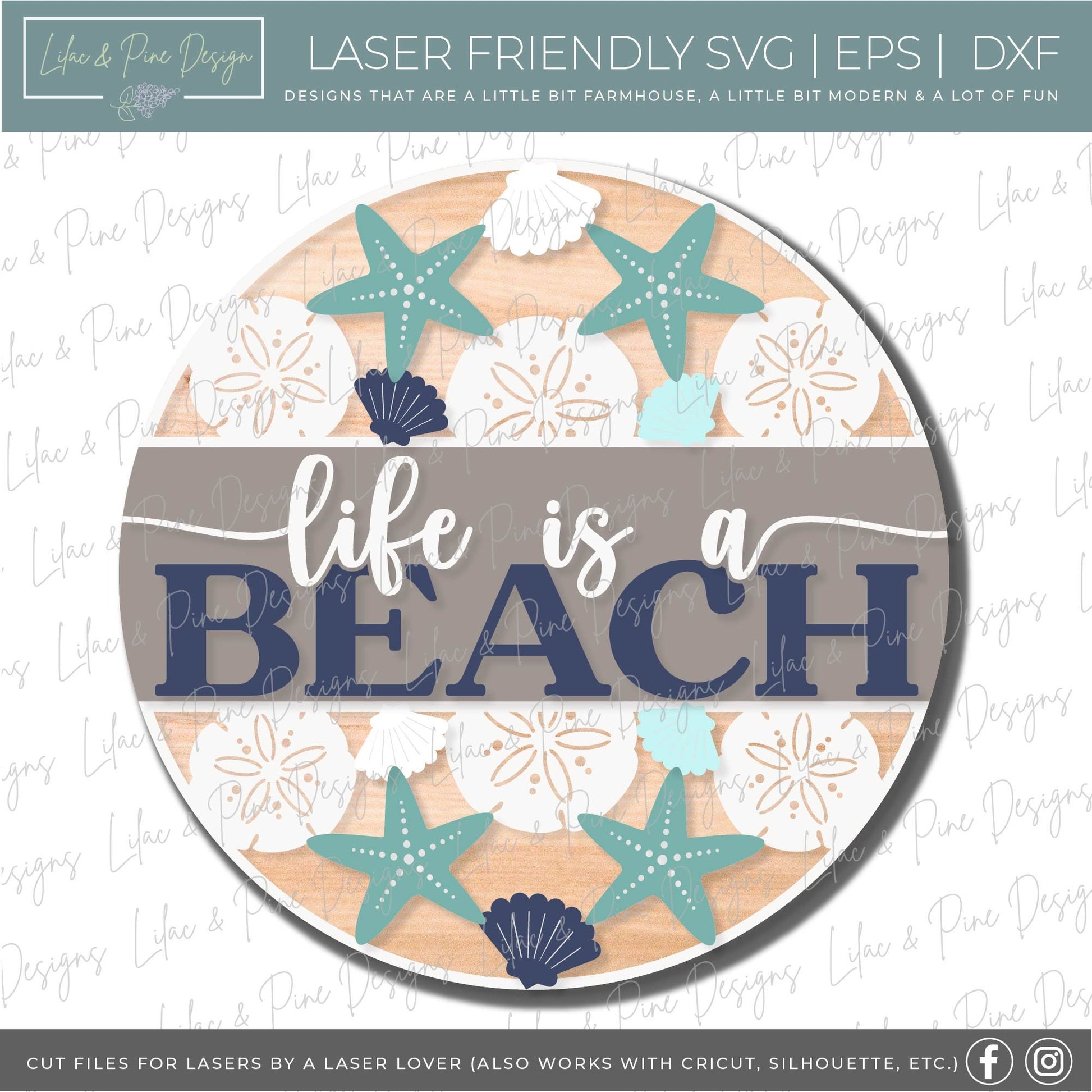 Life is a Beach SVG, welcome sign SVG, door hanger SVG, seashell svg, coastal porch sign svg, Beach decor, Glowforge Svg, laser cut file