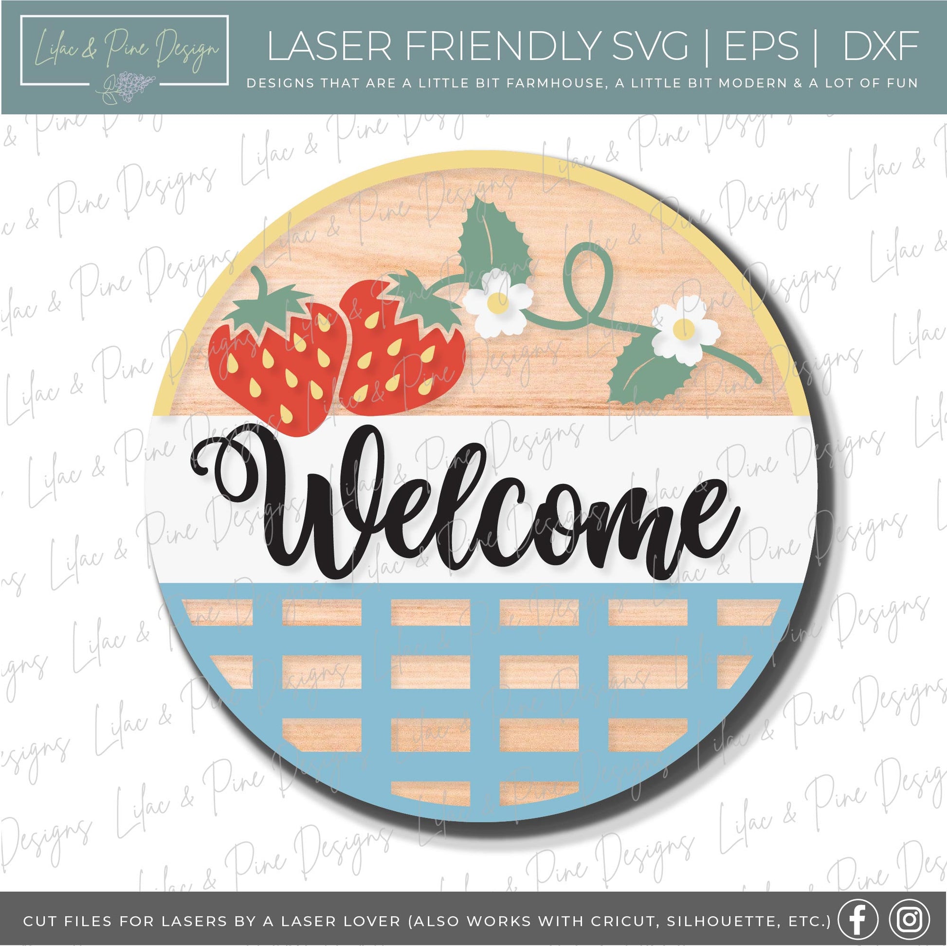 Strawberry vine welcome sign, summer door decor SVG, strawberry SVG, wood sign, summer porch sign, Cricut SVG, Glowforge Svg, laser cut file