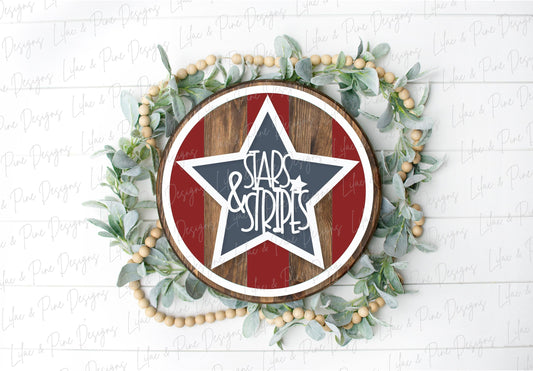 Stars and Stripes round sign bundle, July 4th door decor SVG, Patriotic porch sign SVG, Independence Day svg, Glowforge Svg, laser cut file