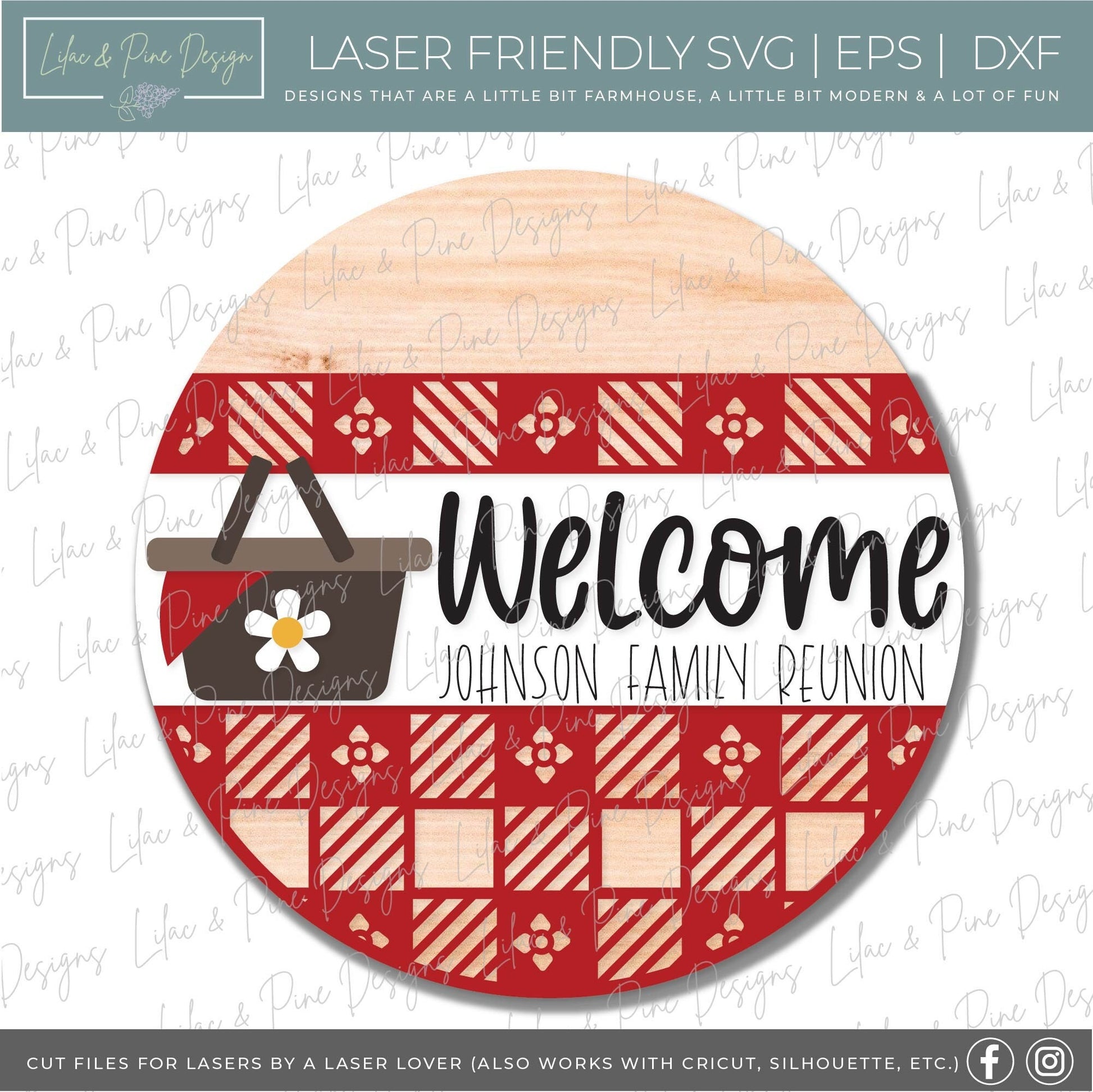 Picnic door hanger SVG, welcome sign SVG, Summer welcome svg, Summer porch sign svg, family reunion svg, Glowforge SVG, laser cut file
