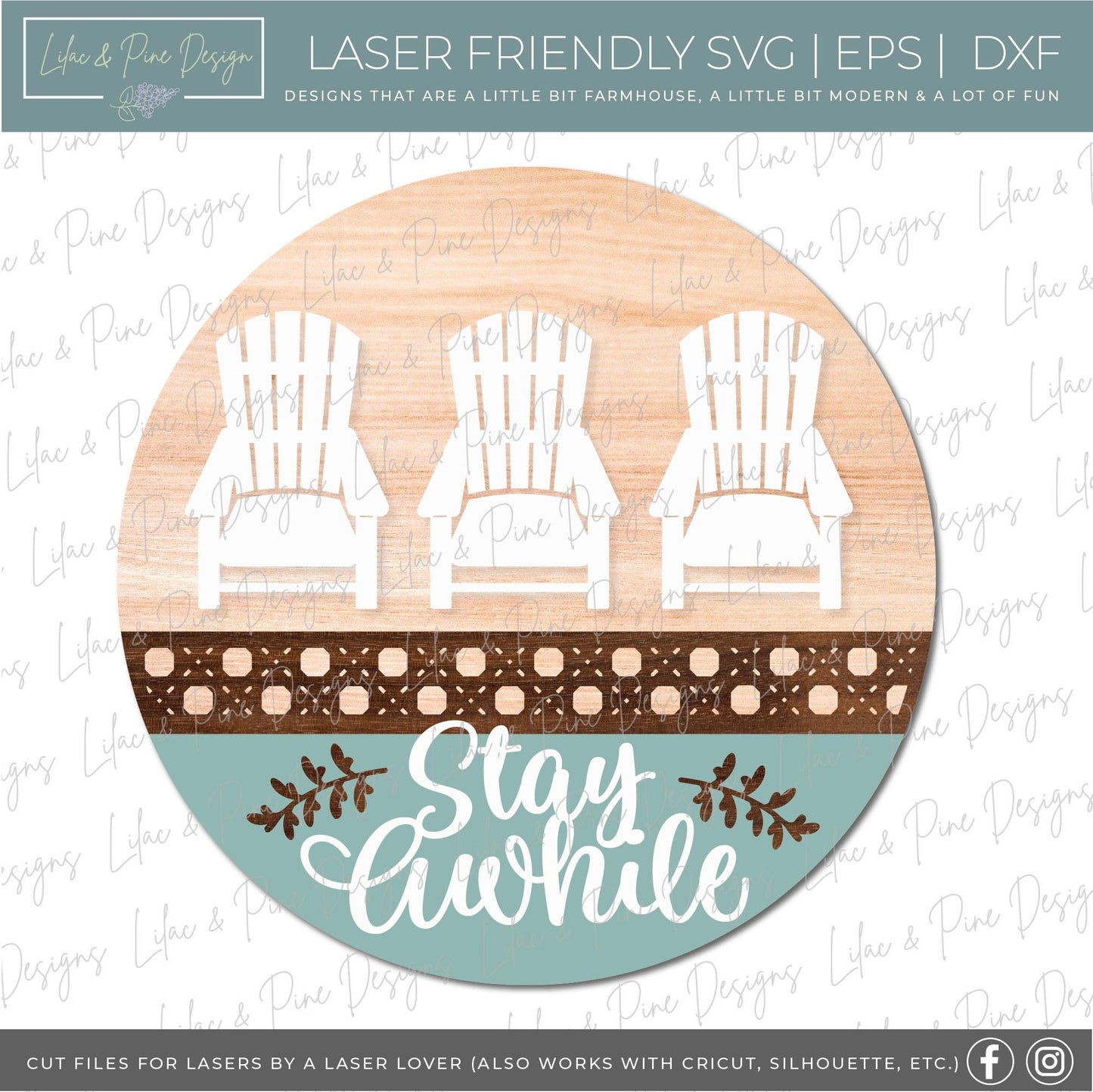 Adirondack chair door hanger SVG, welcome sign SVG, Summer welcome svg, Summer porch sign, stay awhile svg, Glowforge Svg, laser cut file