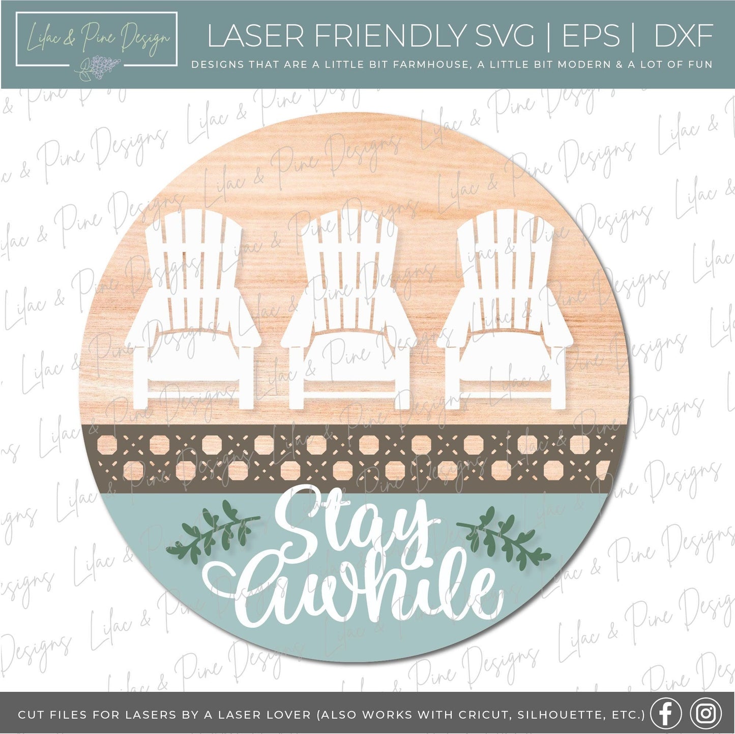 Adirondack chair door hanger SVG, welcome sign SVG, Summer welcome svg, Summer porch sign, stay awhile svg, Glowforge Svg, laser cut file
