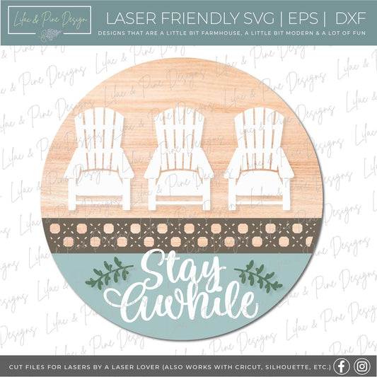 Adirondack chair door hanger SVG, welcome sign SVG, Summer welcome svg, Summer porch sign, stay awhile svg, Glowforge Svg, laser cut file