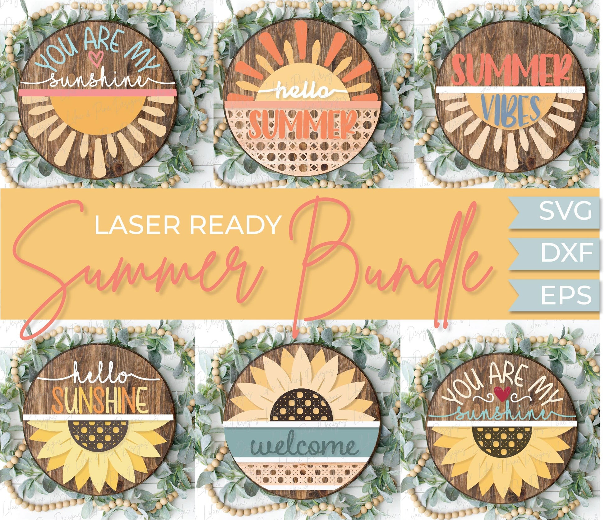 Summer welcome sign bundle, door hanger SVG bundle, sunshine SVG, boho svg, sunflower svg, summer svg, Glowforge files, laser cut file