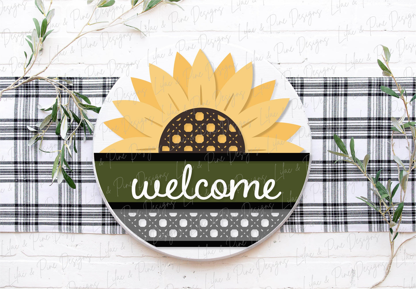 Sunflower door hanger SVG, Sunflower welcome sign SVG, Rattan door hanger, Summer decor, Fall decor, round wood sign, Glowforge laser SVG