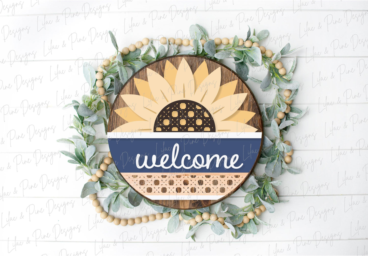 Sunflower door hanger SVG, Sunflower welcome sign SVG, Rattan door hanger, Summer decor, Fall decor, round wood sign, Glowforge laser SVG