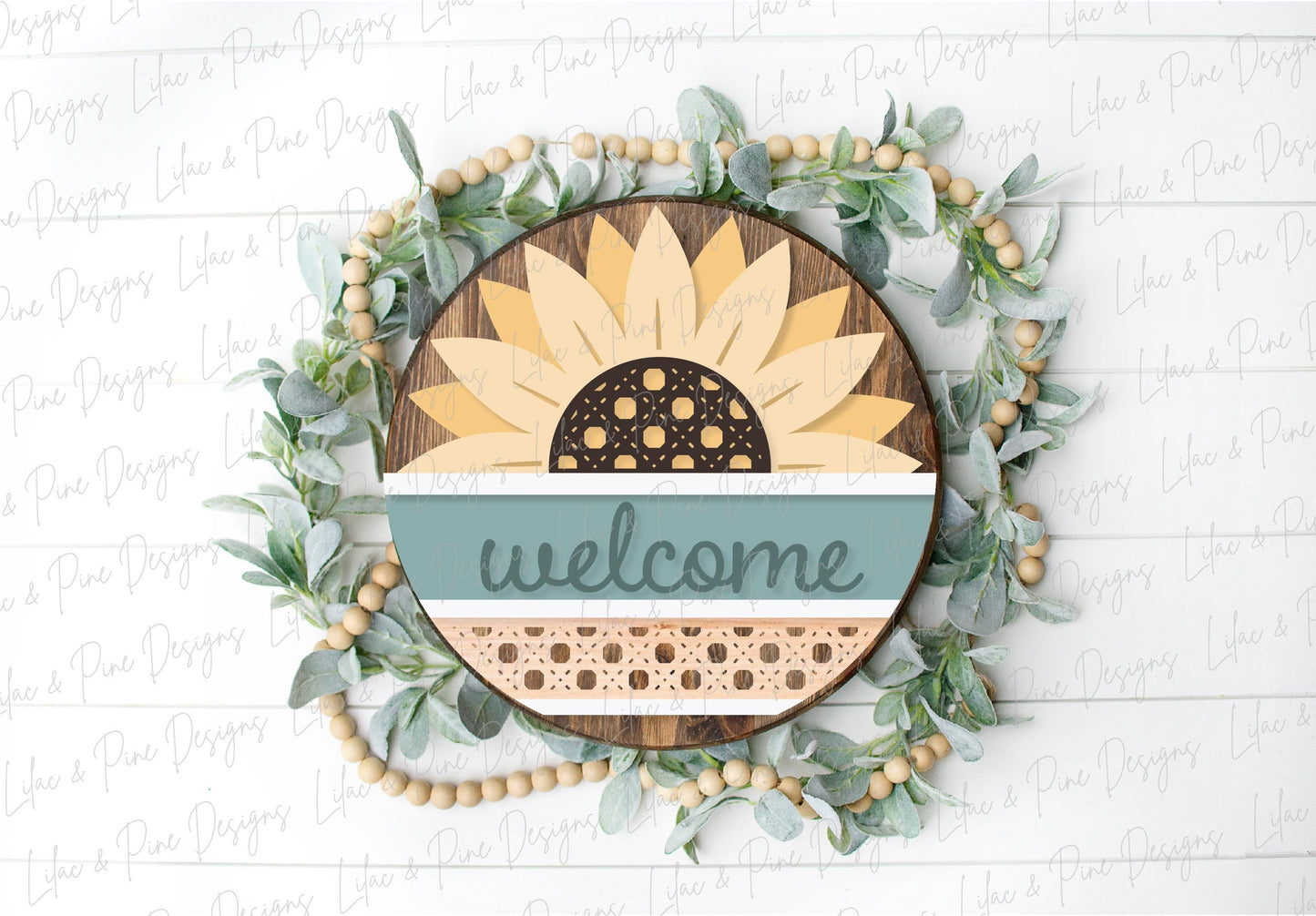 Sunflower door hanger SVG, Sunflower welcome sign SVG, Rattan door hanger, Summer decor, Fall decor, round wood sign, Glowforge laser SVG