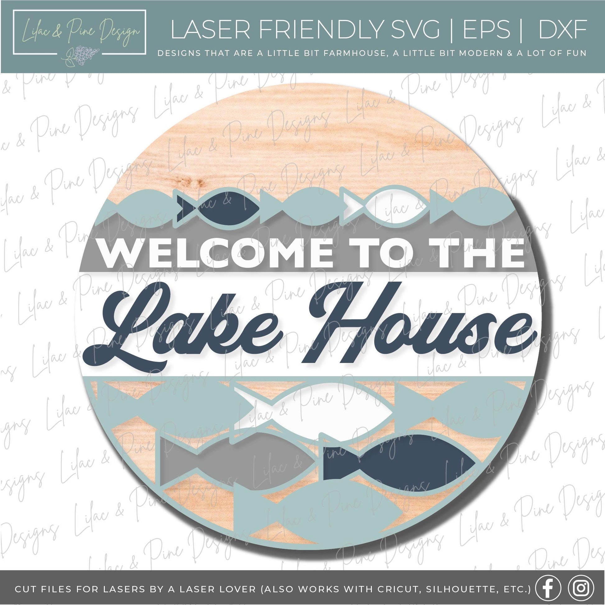 Lake House door hanger SVG, Summer welcome sign SVG, fishing svg, lake house decor, Summer decor, cottage svg, Glowforge Svg, laser cut file