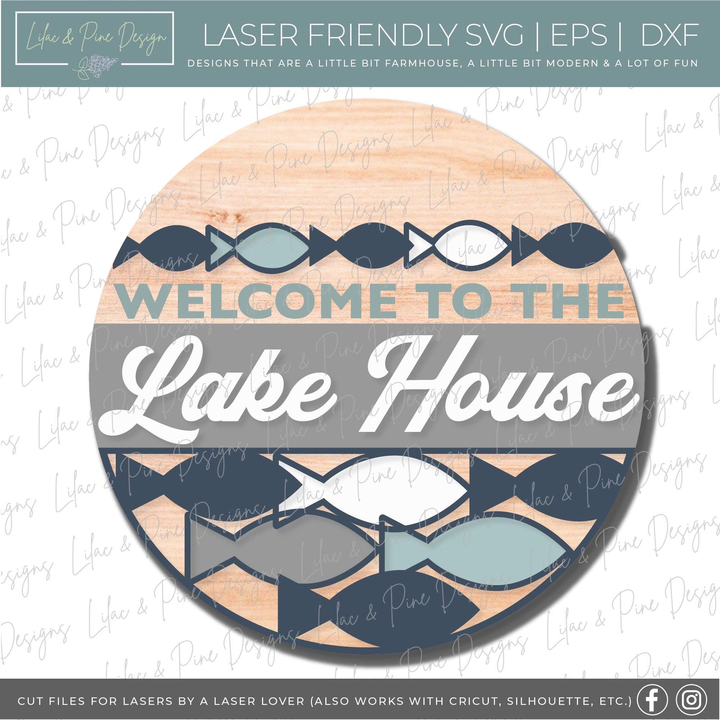 Lake House door hanger SVG, Summer welcome sign SVG, fishing svg, lake house decor, Summer decor, cottage svg, Glowforge Svg, laser cut file