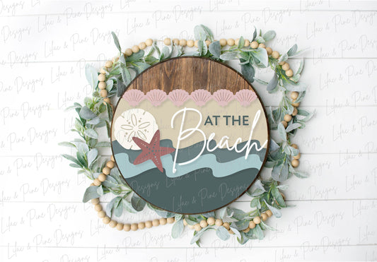 At the Beach door hanger SVG, Beach welcome sign SVG, tropical svg, seashell SVG, Summer decor, ocean svg, Glowforge Svg, laser cut file