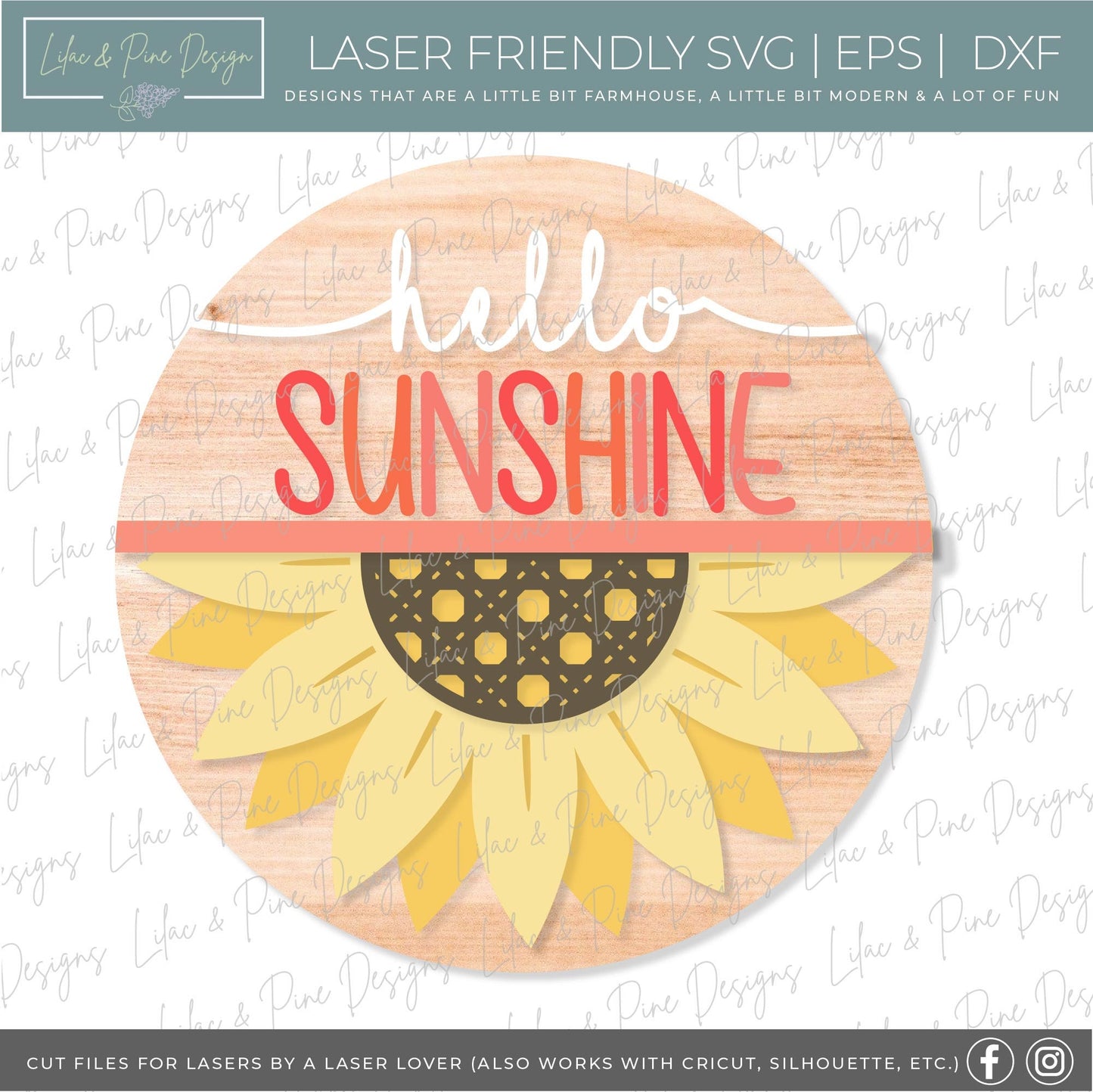 Sun Welcome sign svg, hello sunshine SVG, Summer door hanger, Sunshine porch sign SVG, summer decor, round wood sign, Glowforge laser SVG