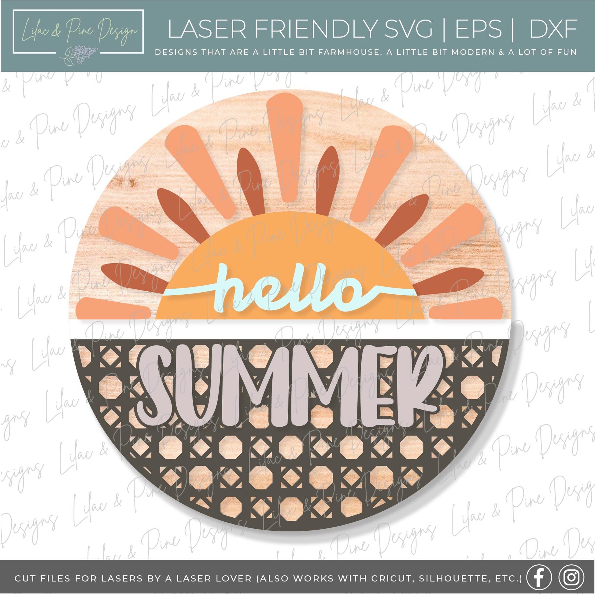 Sun Welcome sign svg, hello summer SVG, Summer door hanger, Sunshine porch sign SVG, summer decor, round wood sign, Glowforge laser SVG