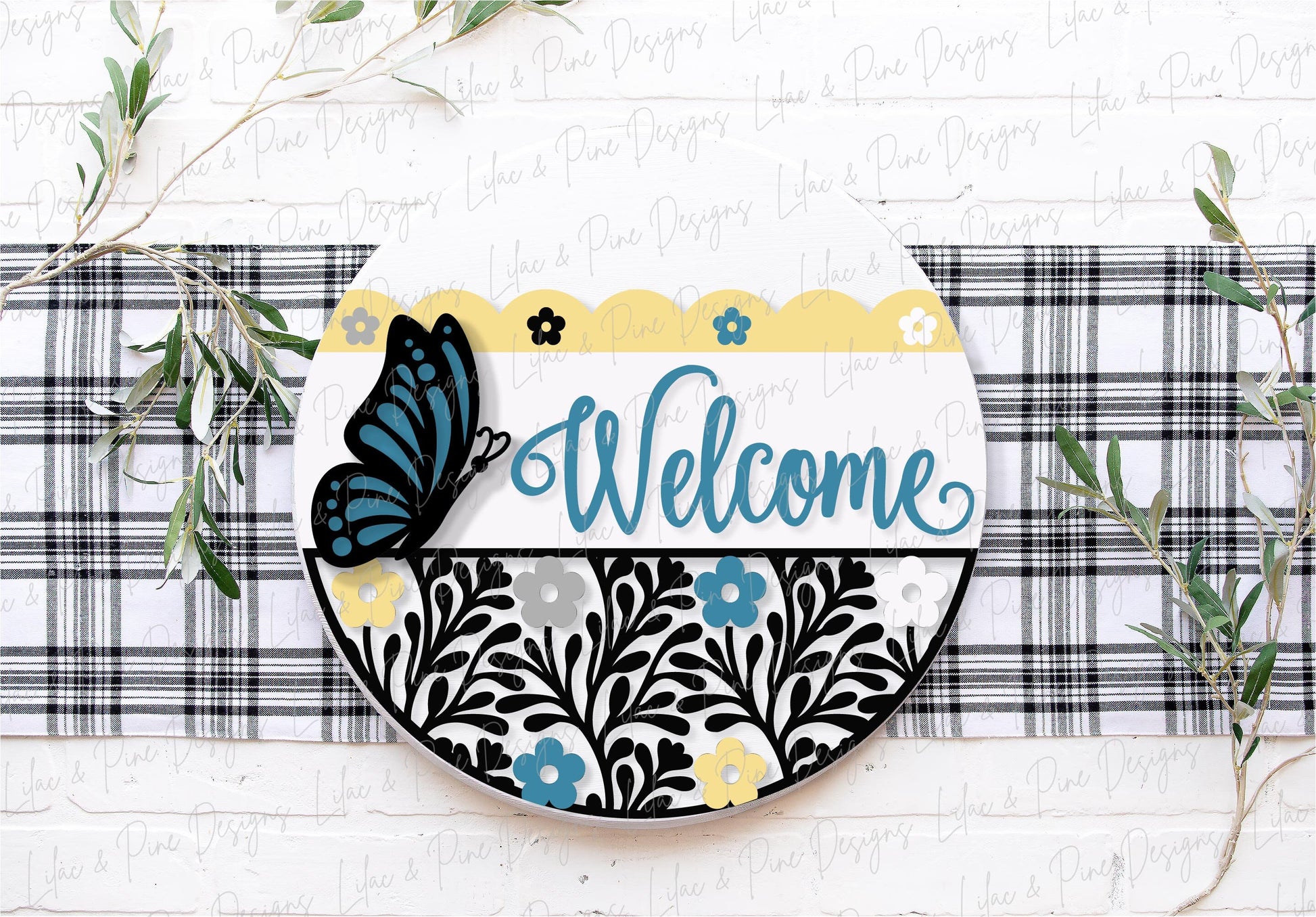 Butterfly Welcome sign svg, Floral door hanger SVG, monarch porch sign SVG, summer decor, round wood sign, Glowforge SVG, laser cut file