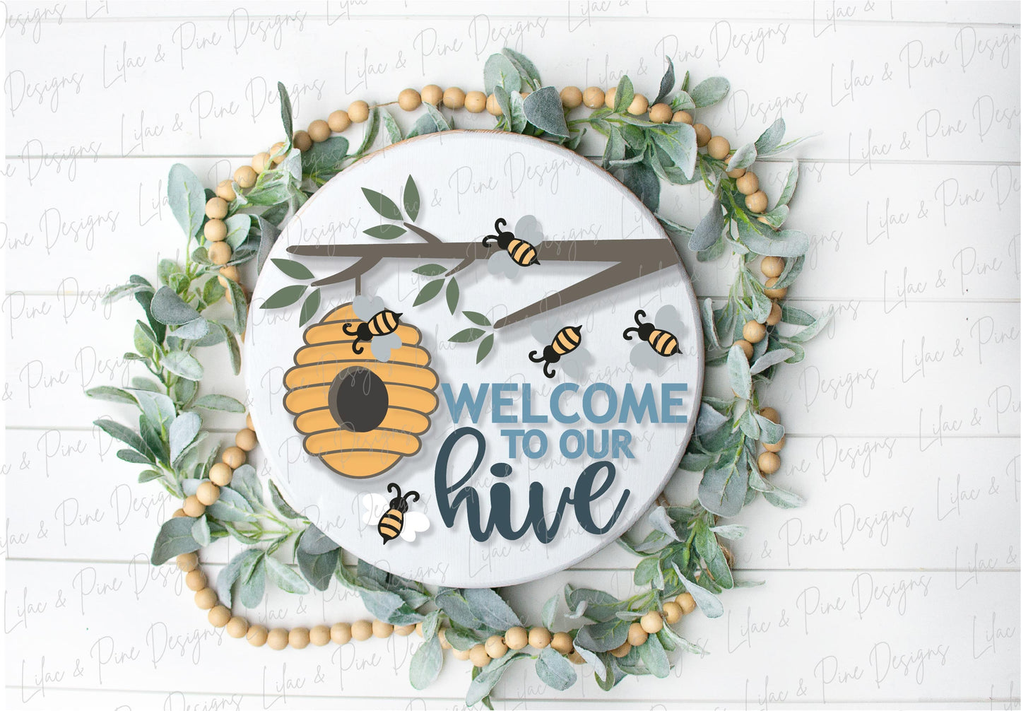 Bee Welcome sign svg, Bee Hive door hanger SVG, bee porch sign SVG, Welcome to our Hive round wood sign, Glowforge SVG, laser cut file