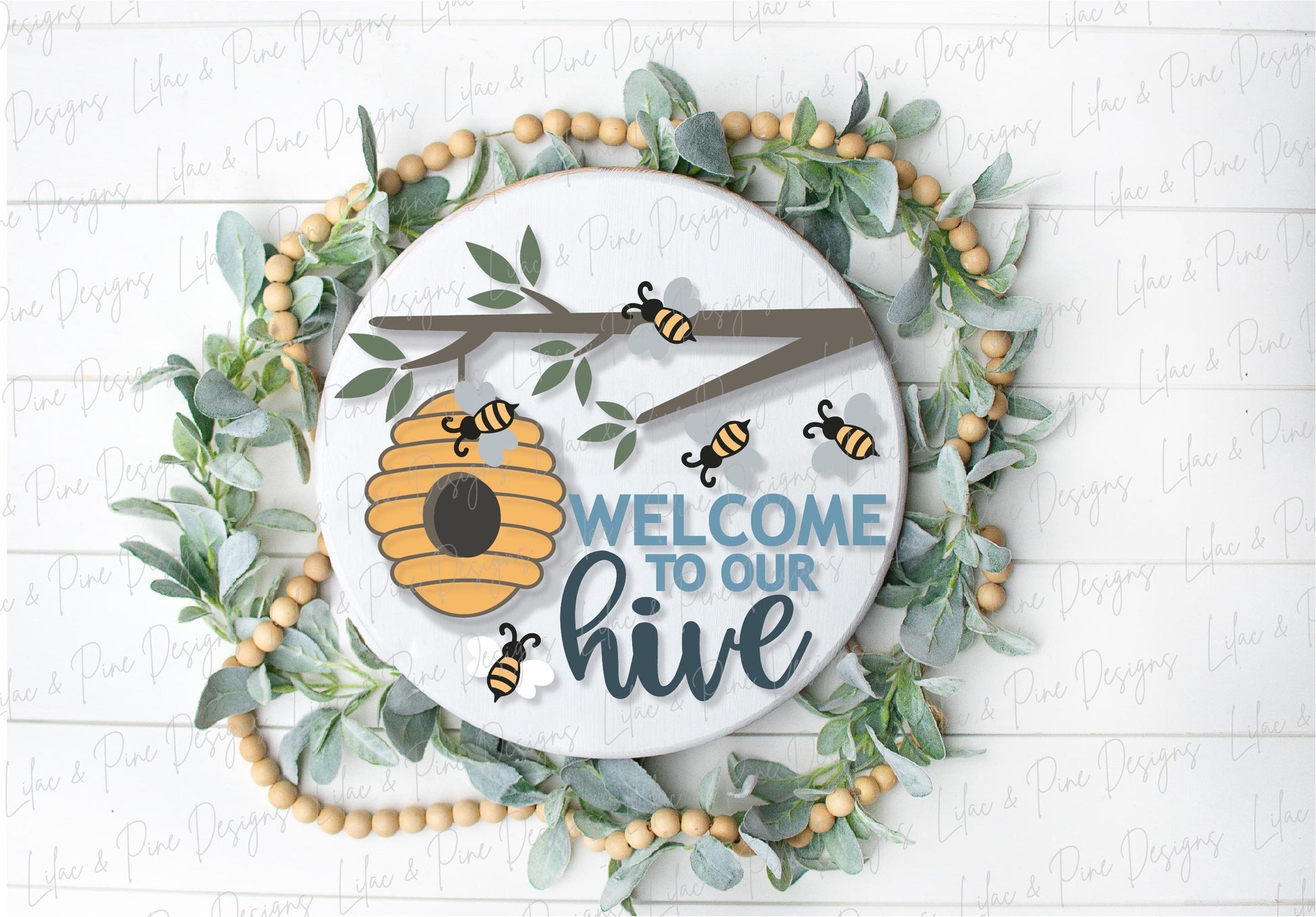 Bee Welcome sign svg, Bee Hive door hanger SVG, bee porch sign SVG, Welcome to our Hive round wood sign, Glowforge SVG, laser cut file