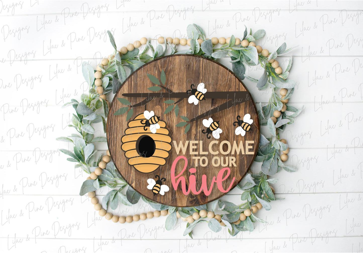 Bee Welcome sign svg, Bee Hive door hanger SVG, bee porch sign SVG, Welcome to our Hive round wood sign, Glowforge SVG, laser cut file