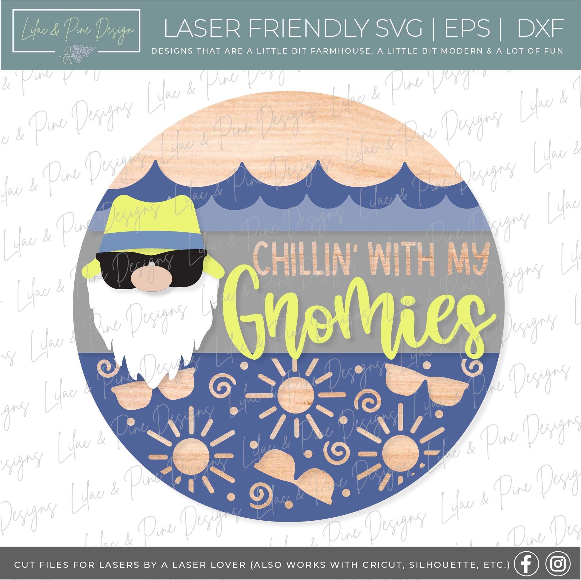 Summer Gnome Welcome sign svg, Gnome door hanger SVG, Summer porch sign SVG, Summer round wood sign, Glowforge SVG, laser cut file