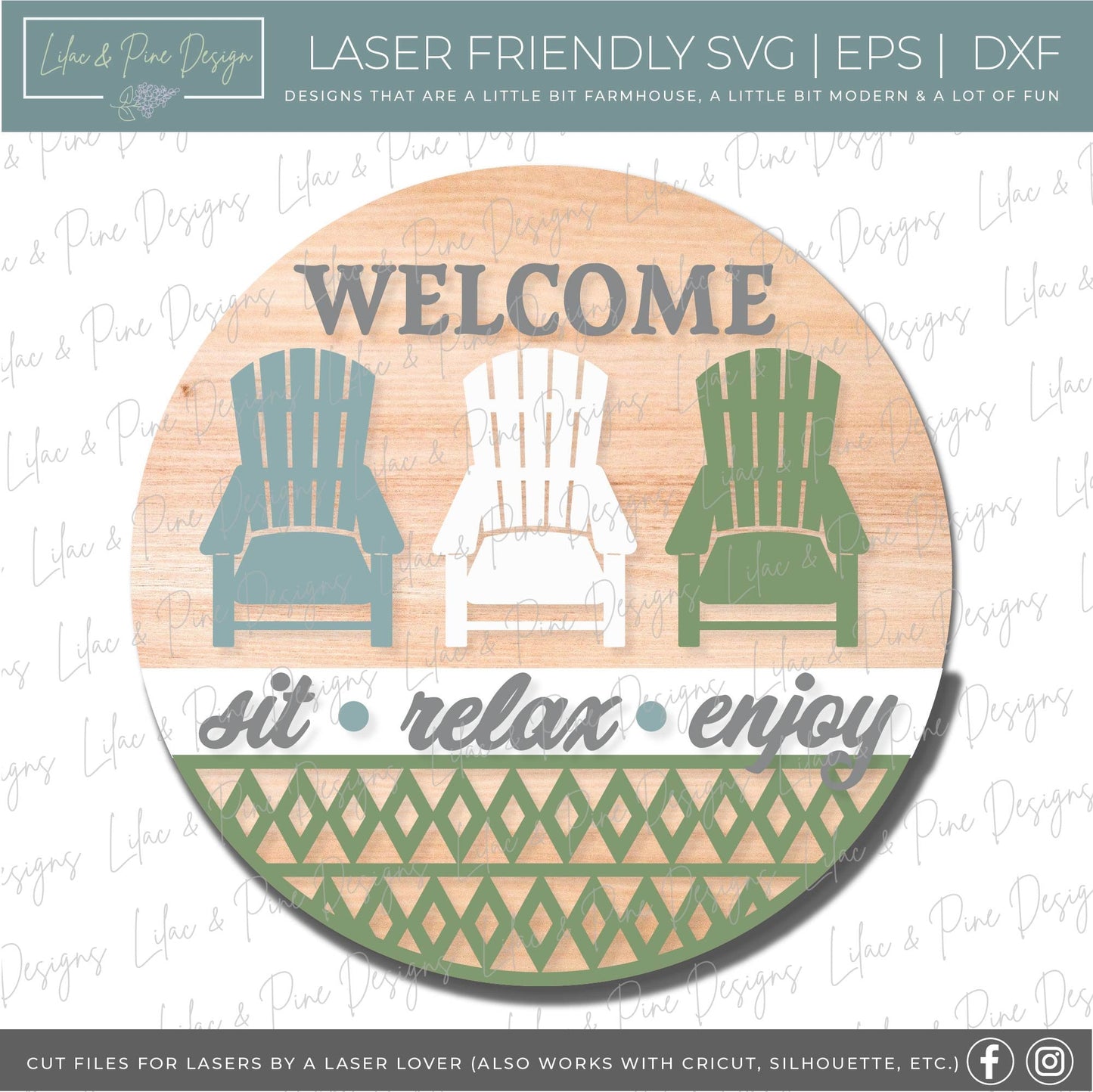 Adirondack chair door hanger SVG, welcome sign SVG, Summer welcome svg, Summer porch sign, beach sign svg, Glowforge Svg, laser cut file