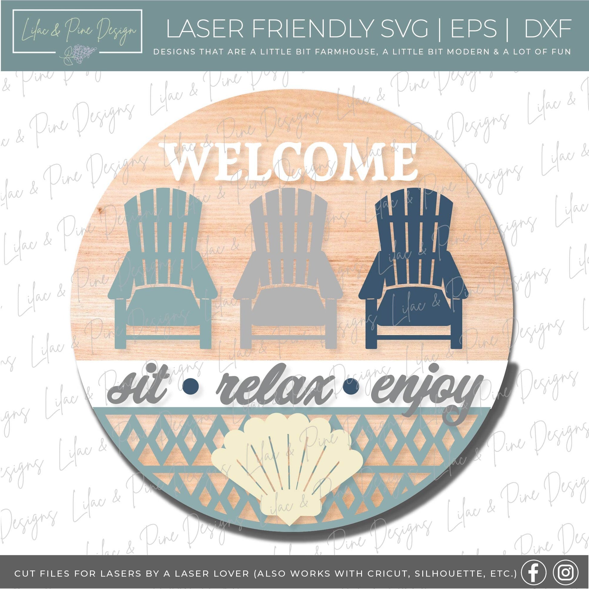 Adirondack chair door hanger SVG, welcome sign SVG, Summer welcome svg, Summer porch sign, beach sign svg, Glowforge Svg, laser cut file