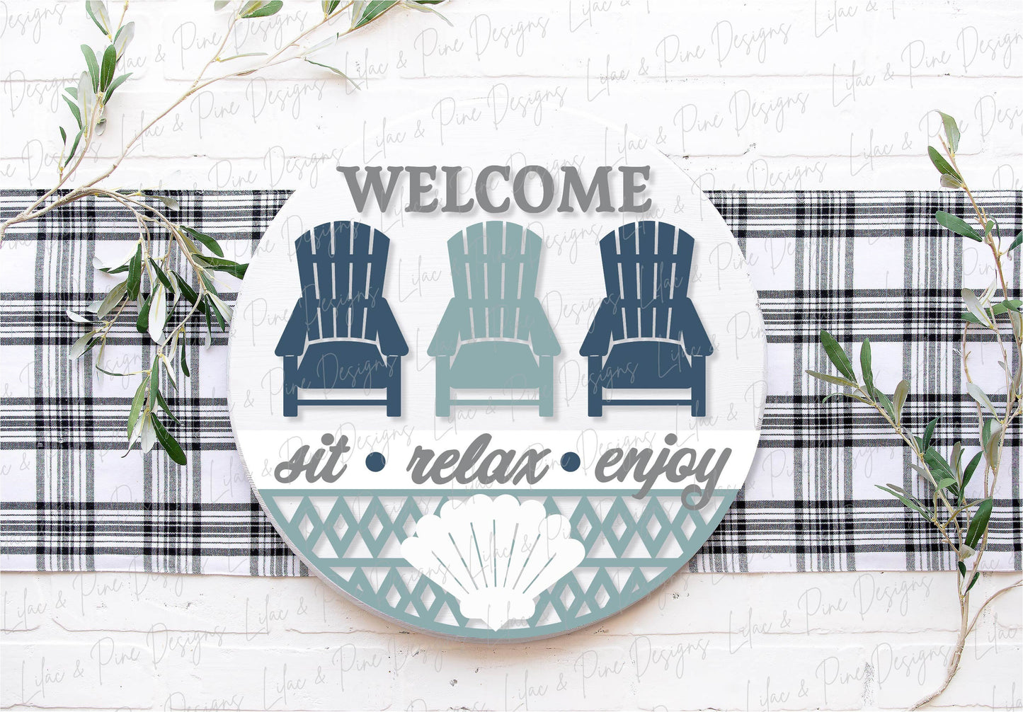 Adirondack chair door hanger SVG, welcome sign SVG, Summer welcome svg, Summer porch sign, beach sign svg, Glowforge Svg, laser cut file