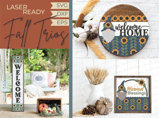 Fall Gnome door hanger SVG, Fall welcome sign, sunflower porch sign SVG, fall porch decor, sunflower sign bundle, Glowforge laser SVG