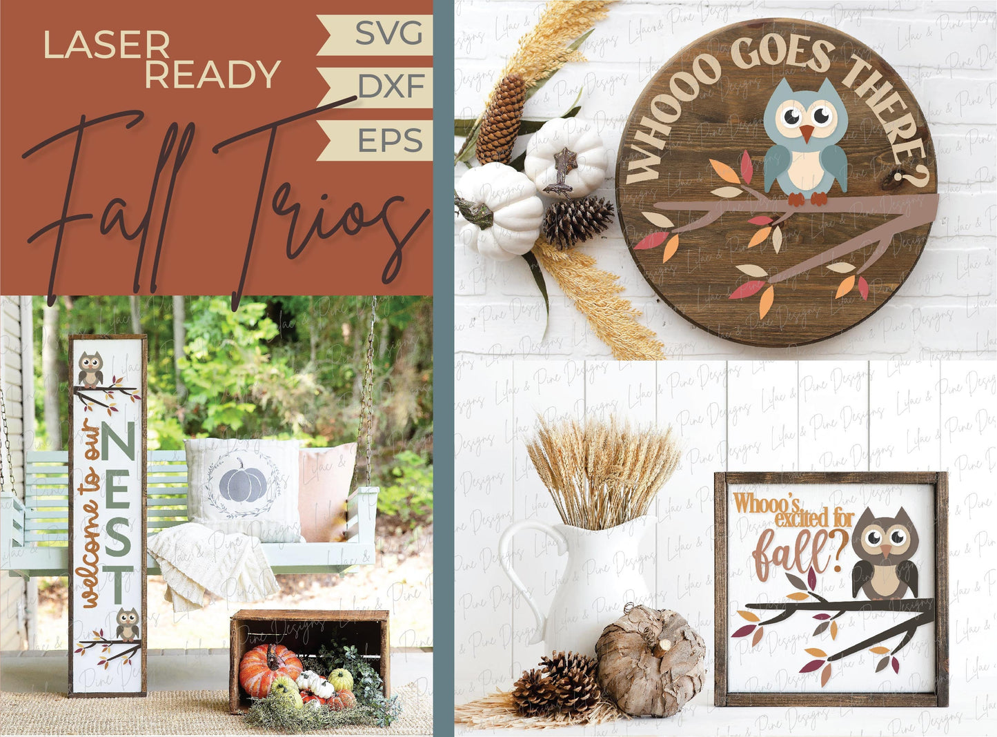 Fall Owl door hanger SVG, Fall welcome sign, our nest porch sign SVG, autumn porch decor, owl sign bundle, Glowforge SVG, laser cut file